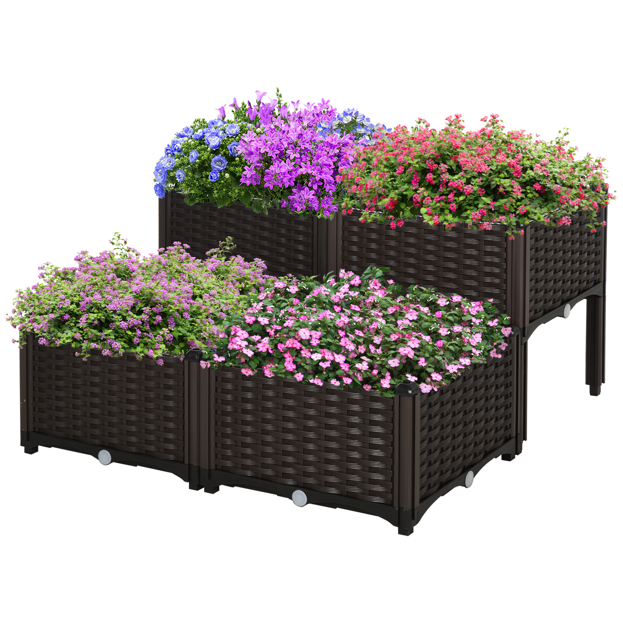 4 Piece Raised Garden Bed with Legs, Planter Box Raised Bed to Grow Flowers, Herbs & Vegetables, Brown (Drop Shipping Only, Not for Amazon)