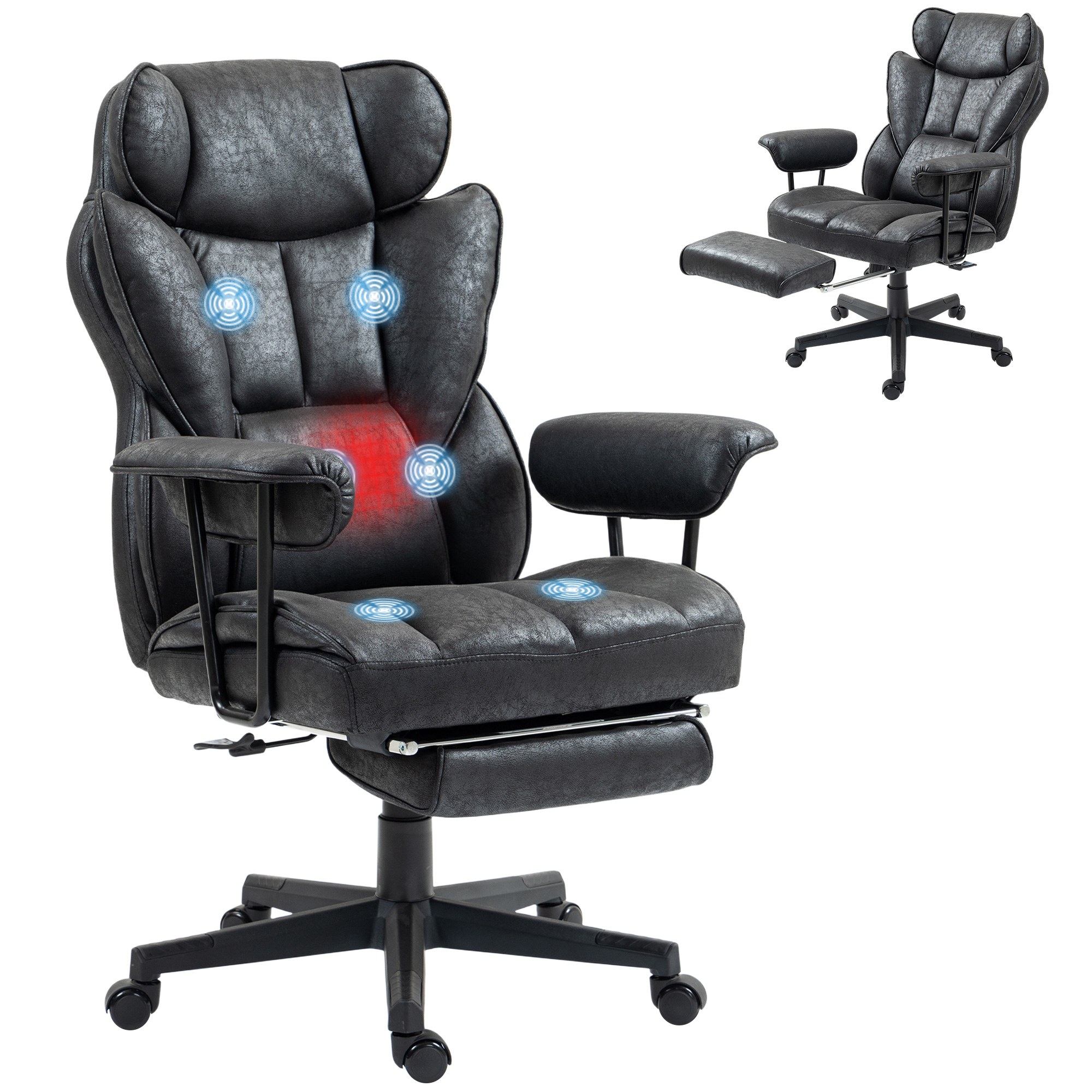 400LBS Big and Tall Office Chair, Massage Office Chair with Footrest, Lumbar Support and Reclining Function, Gray (Drop Shipping Only, Not for Amazon)