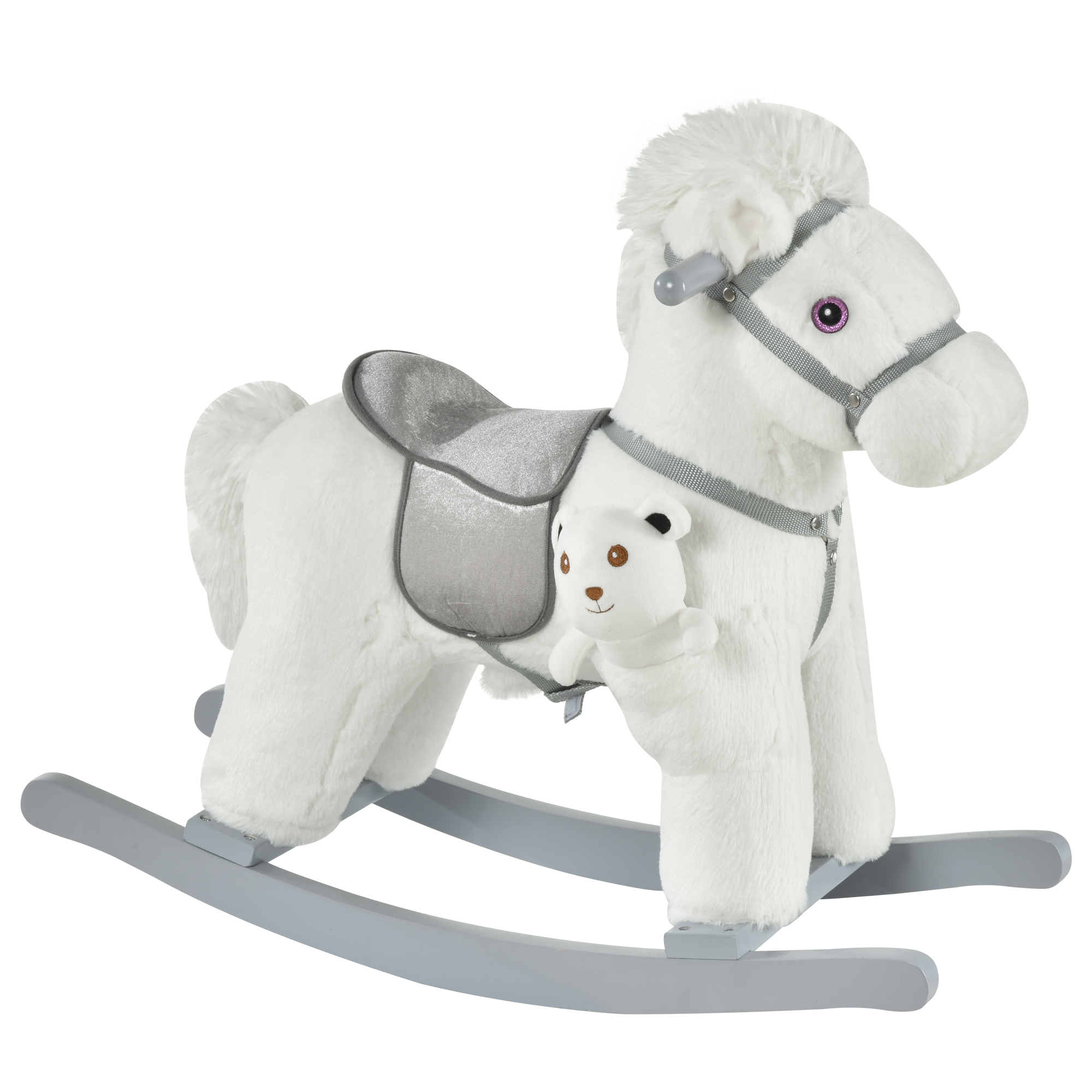 Kids Rocking Horse with Bear Toy, Plush Animal Rocker with Fun Realistic Sounds for Toddler 18-36 Months, Brown (Drop Shipping Only, Not for Amazon)