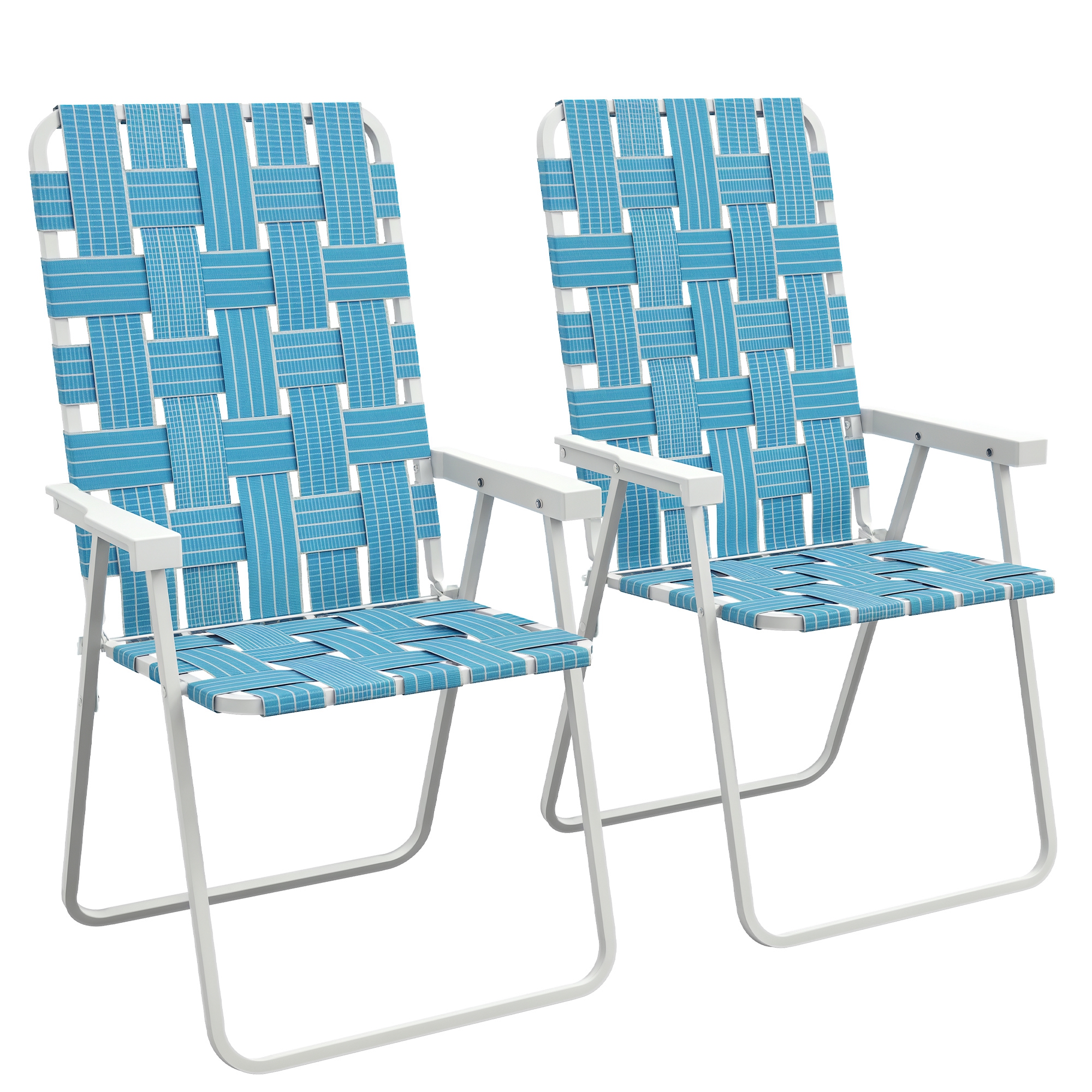 Set of 2 Patio Folding Chairs, Classic Outdoor Camping Chairs, Portable Lawn Chairs w/ Armrests, Blue (Drop Shipping Only, Not for Amazon)