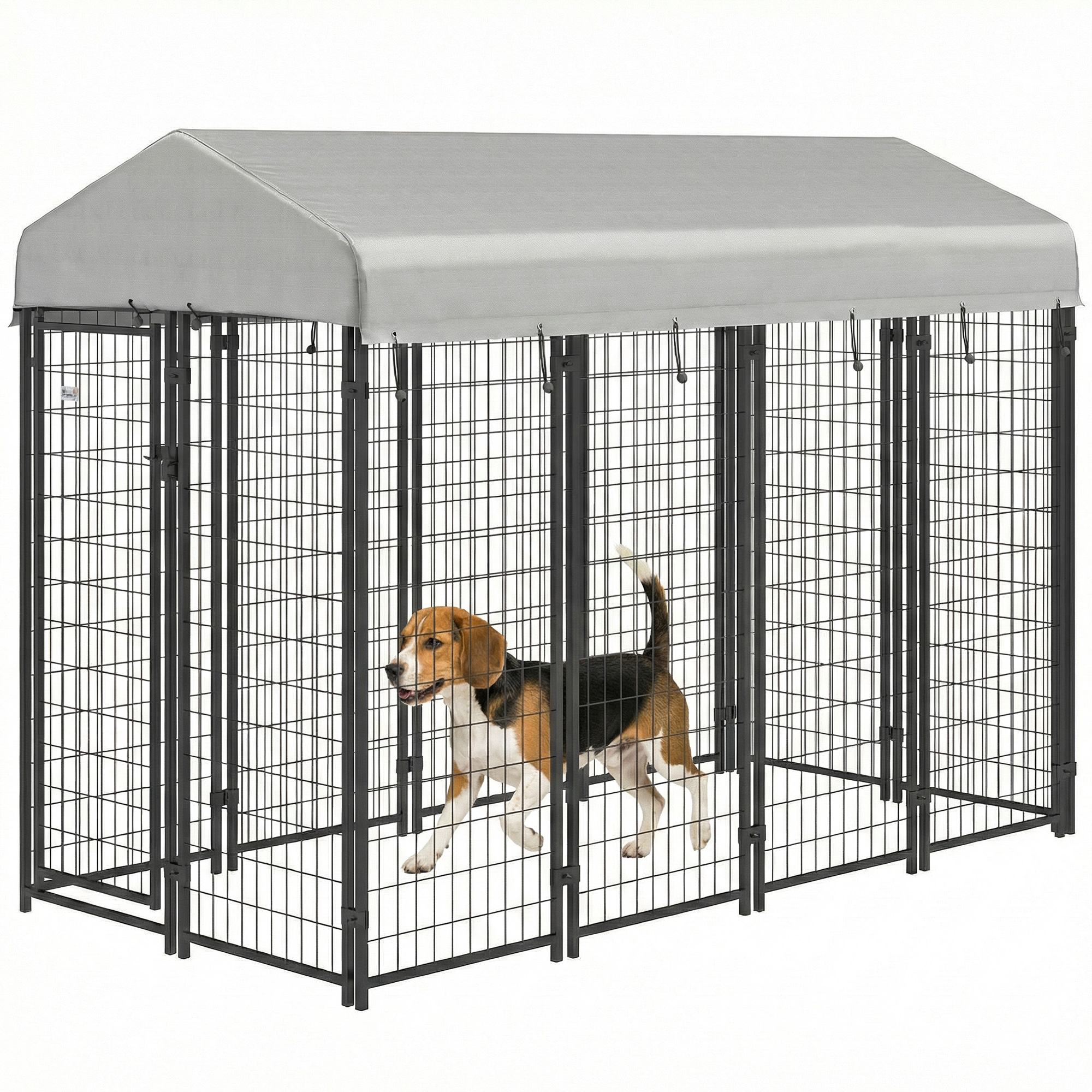 Outdoor Dog Kennel with Roof, 8' x 4' x 6' Heavy Duty Welded Wire Dog Playpen Enclosure with Escape-proof Lock, UV-Resistant & Waterproof Cover, for Medium Dogs, Chickens, Ducks, Silver (Drop Shipping Only, Not for Amazon)