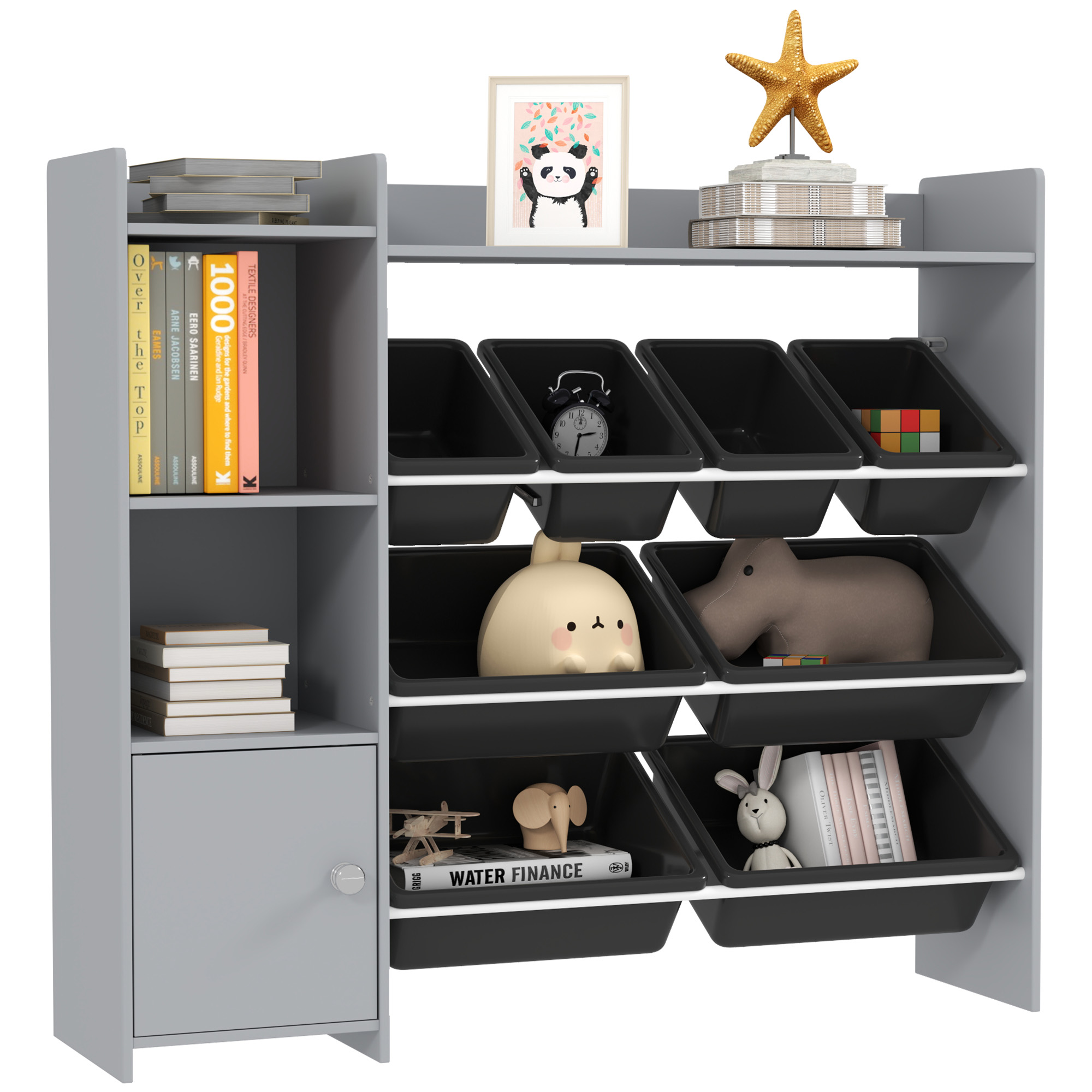 Toy Storage Unit with 8 Removable Bins, Storage Shelves, Cabinet, Grey (Drop Shipping Only, Not for Amazon)