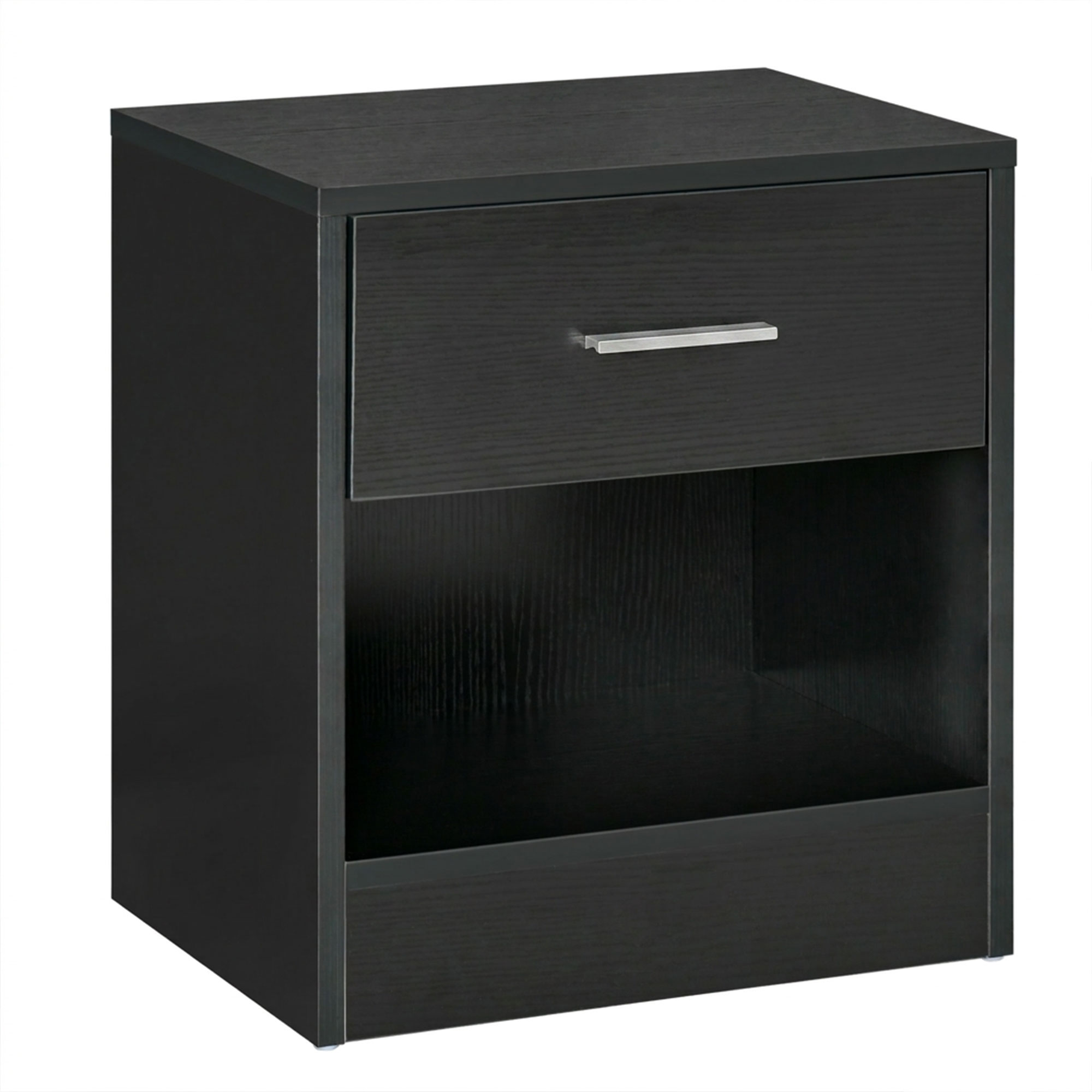 Modern Side Table with Drawer and Storage Shelf, End Table for Living Room, Black Wood Grain (Drop Shipping Only, Not for Amazon)