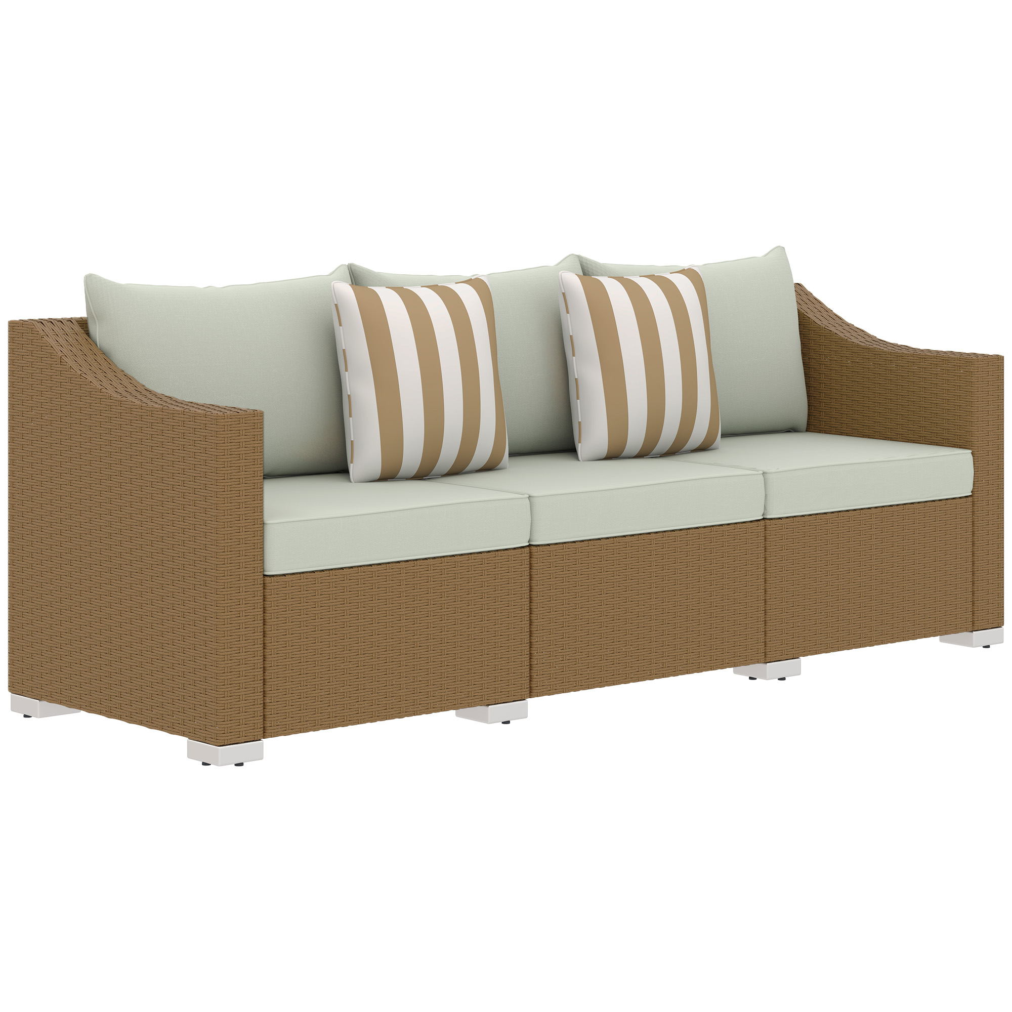 Rattan Wicker 3 Seater Patio Couch with Cushions, 2 Throw Pillows, Outdoor Furniture Rattan Sofa, Light Gray (Drop Shipping Only, Not for Amazon)