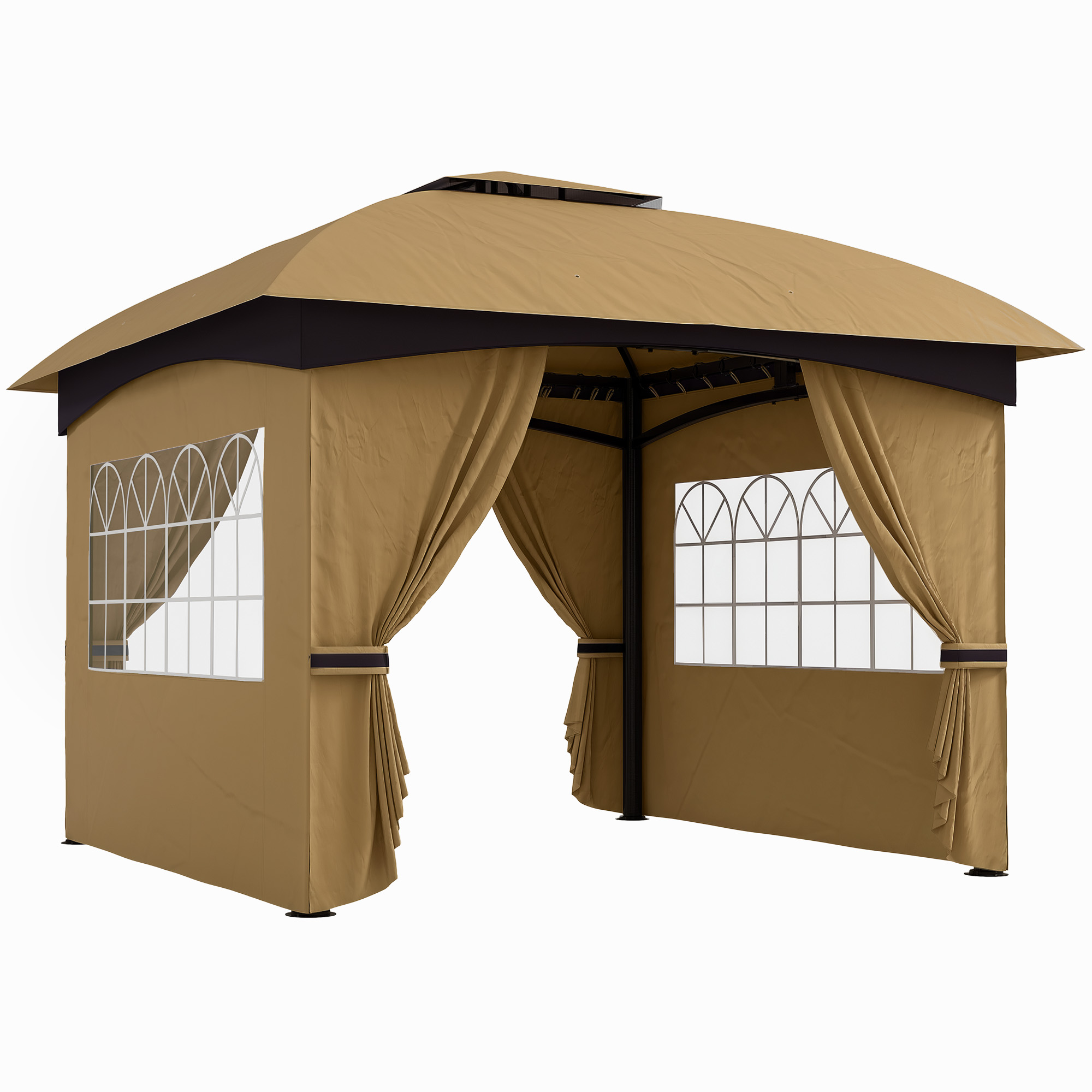 11' x 11' Outdoor Gazebo, Double Roof Patio Gazebo with Curtains, Church Windows, Galvanized Steel Frame, Dark Gray (Drop Shipping Only, Not for Amazon)
