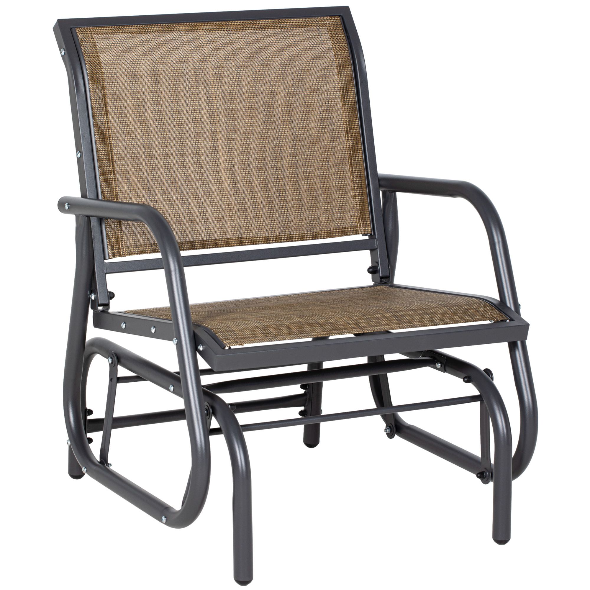 Outdoor Glider Chair, Steel Swing Chai with Curved Armrests for Porch, Garden, Poolside, Balcony, Brown (Drop Shipping Only, Not for Amazon)