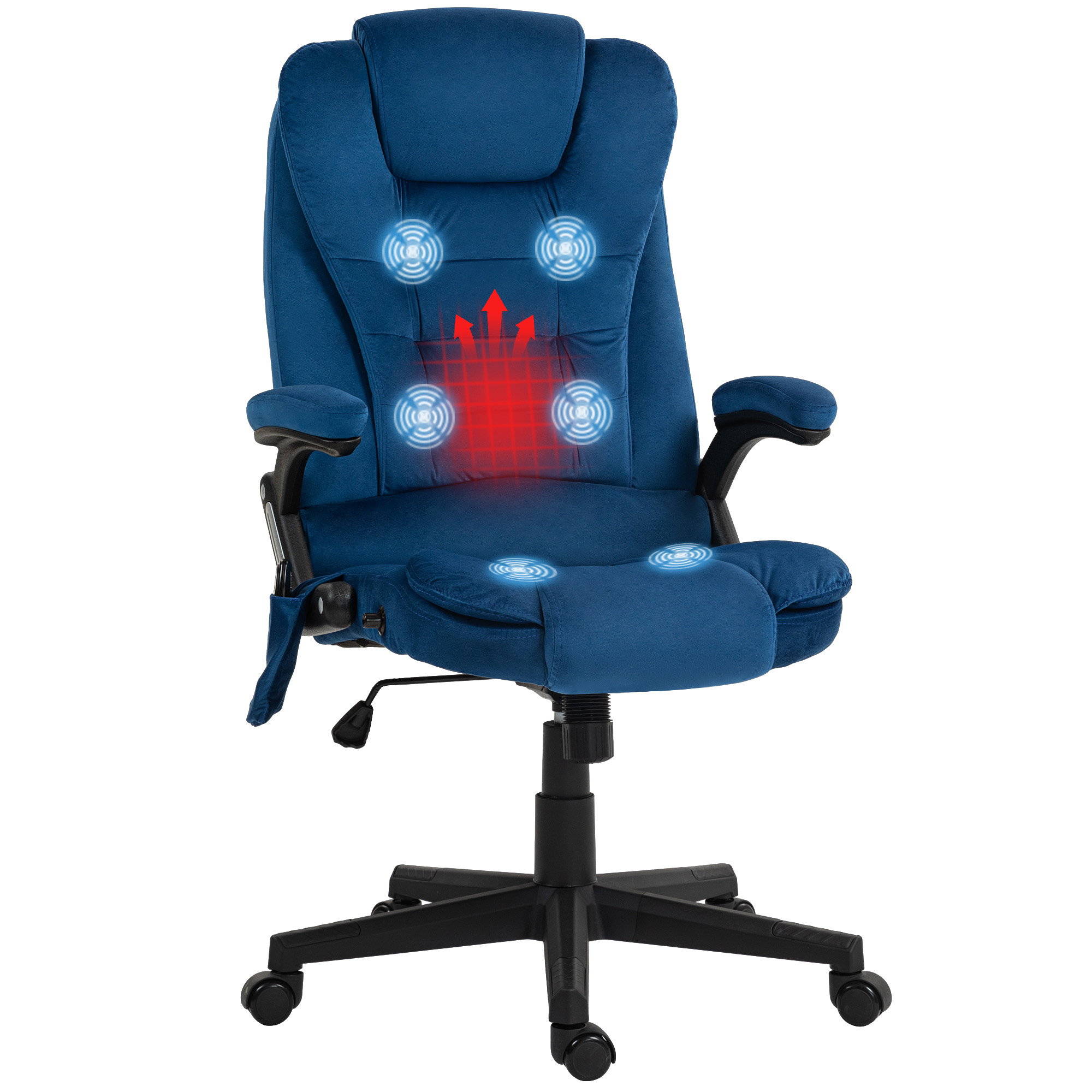 6 Point Executive Office Chair with Heat, Velvet High Back Vibrating Massage Office Chair, Drak Blue (Drop Shipping Only, Not for Amazon)