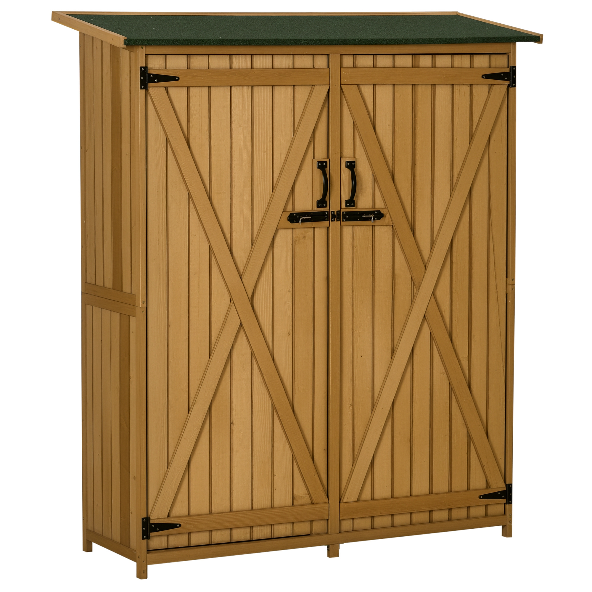 Outdoor Storage Cabinet Wooden Garden Shed Utility Tool Organizer with Waterproof Asphalt Rood, Lockable Doors, 3 Tier Shelves for Lawn, Backyard, Natural (Drop Shipping Only, Not for Amazon)