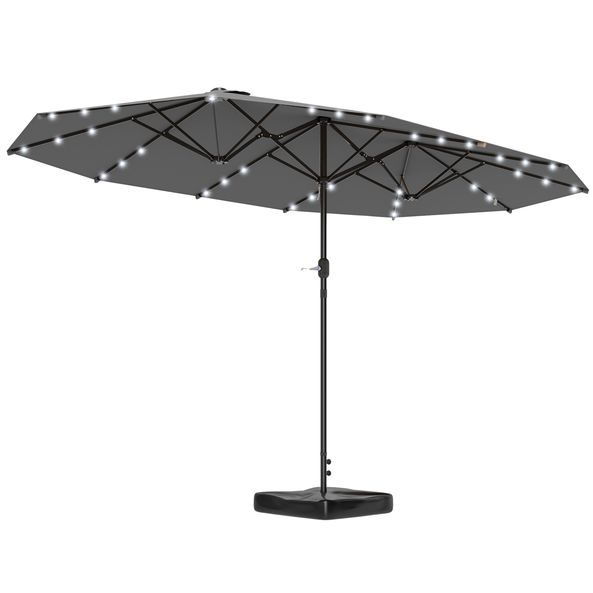 Garden Parasol 14.4ft Double-Sided Sun Umbrella with Base, Patio Parasol with LED Solar Lights, Gray (Drop Shipping Only, Not for Amazon)