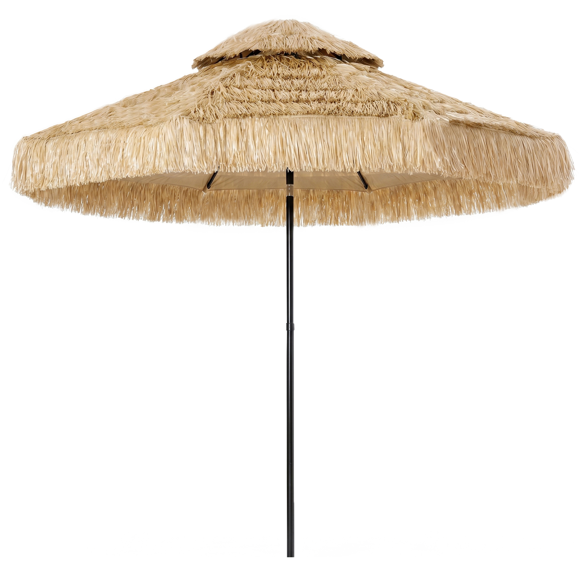 8.5 FT Hula Thatched Tiki Patio Umbrella, 2-Tier Tropical Hawaiian Style Outdoor Umbrella with 8 Ribs, UPF30+, Khaki (Drop Shipping Only, Not for Amazon)