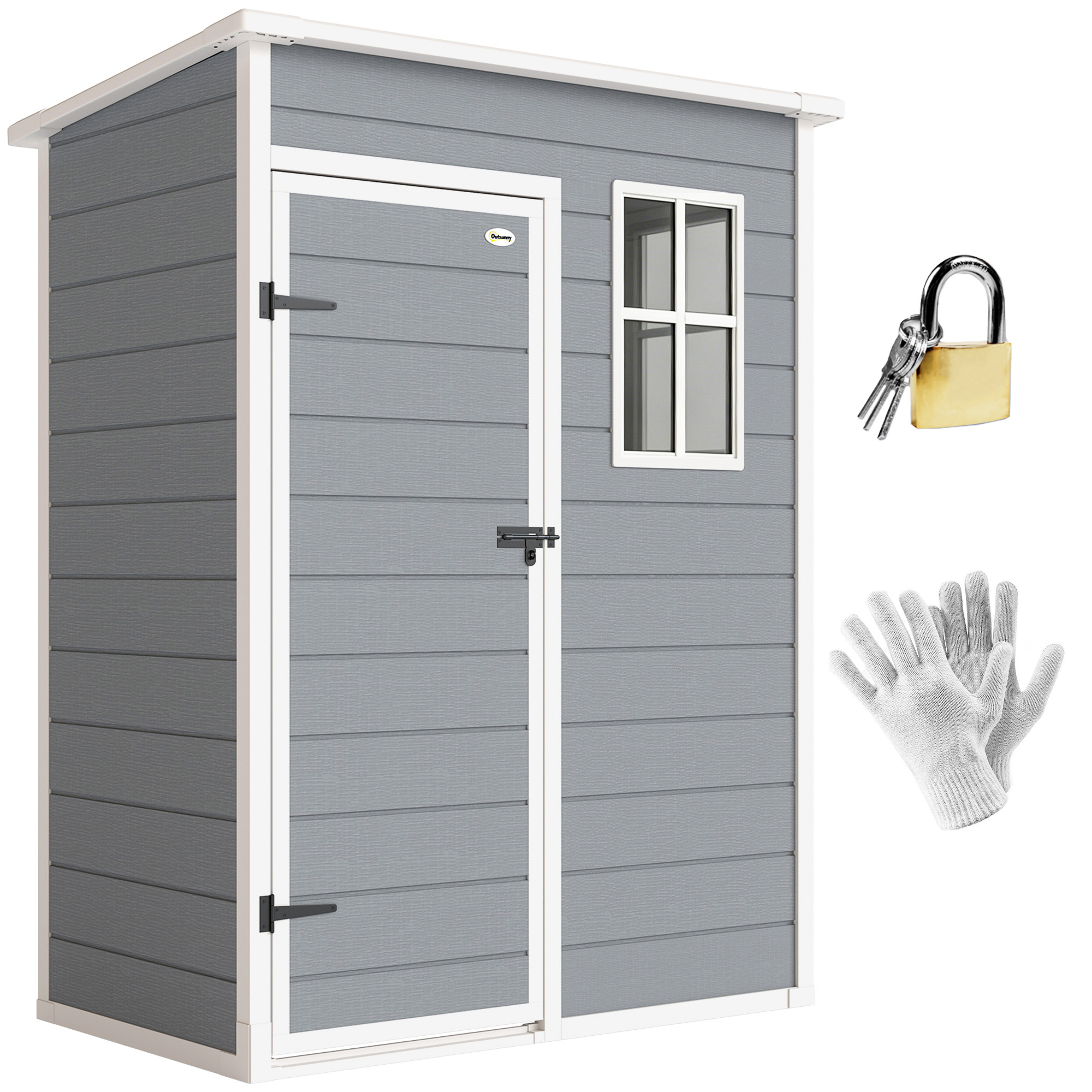 Resin Garden Shed, 5'x3' Outdoor Storage Shed with Lock, Window, Vent, Utility Tool Shed for Backyard, Patio, Gray (Drop Shipping Only, Not for Amazon)