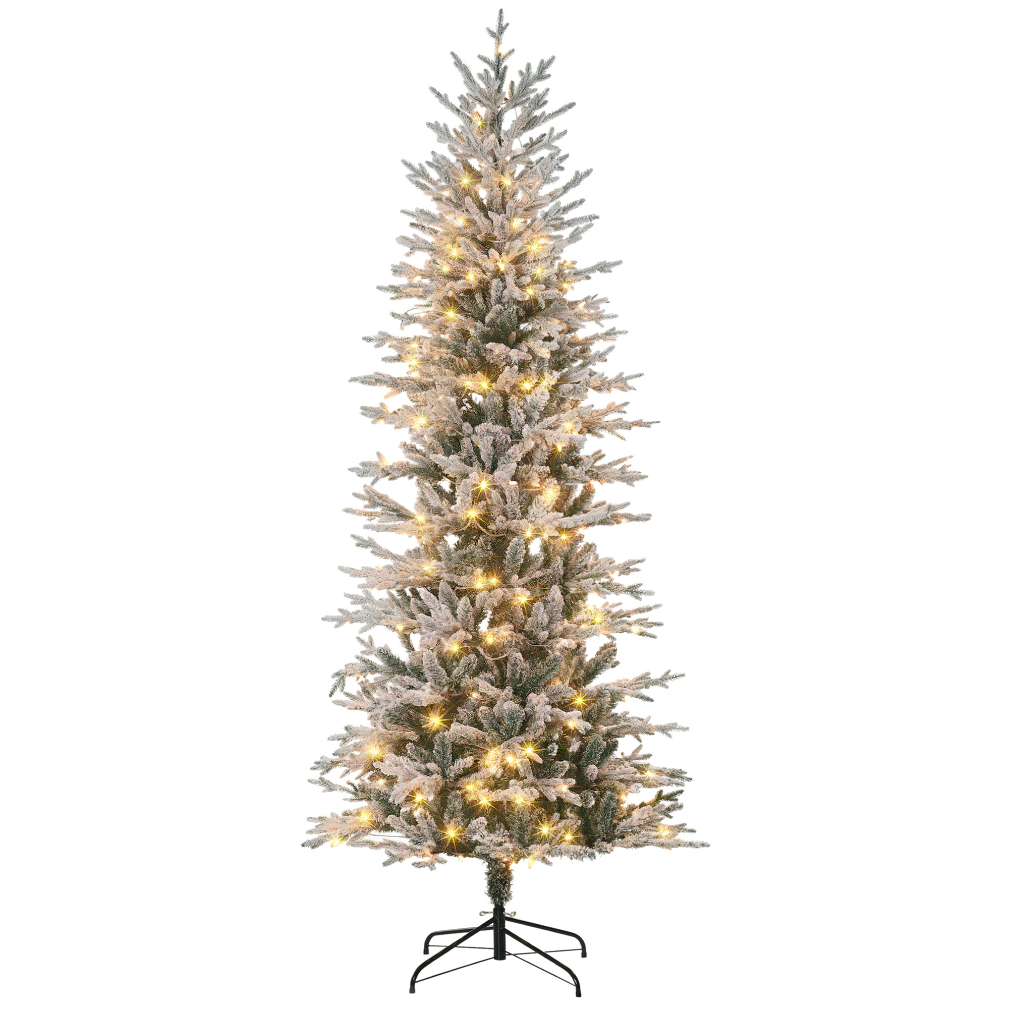 7.5' Pre Lit Artificial Flocked Christmas Trees, with Snow Branches, Warm Yellow Clear Lights, Auto Open, Extra Bulb (Drop Shipping Only, Not for Amazon)