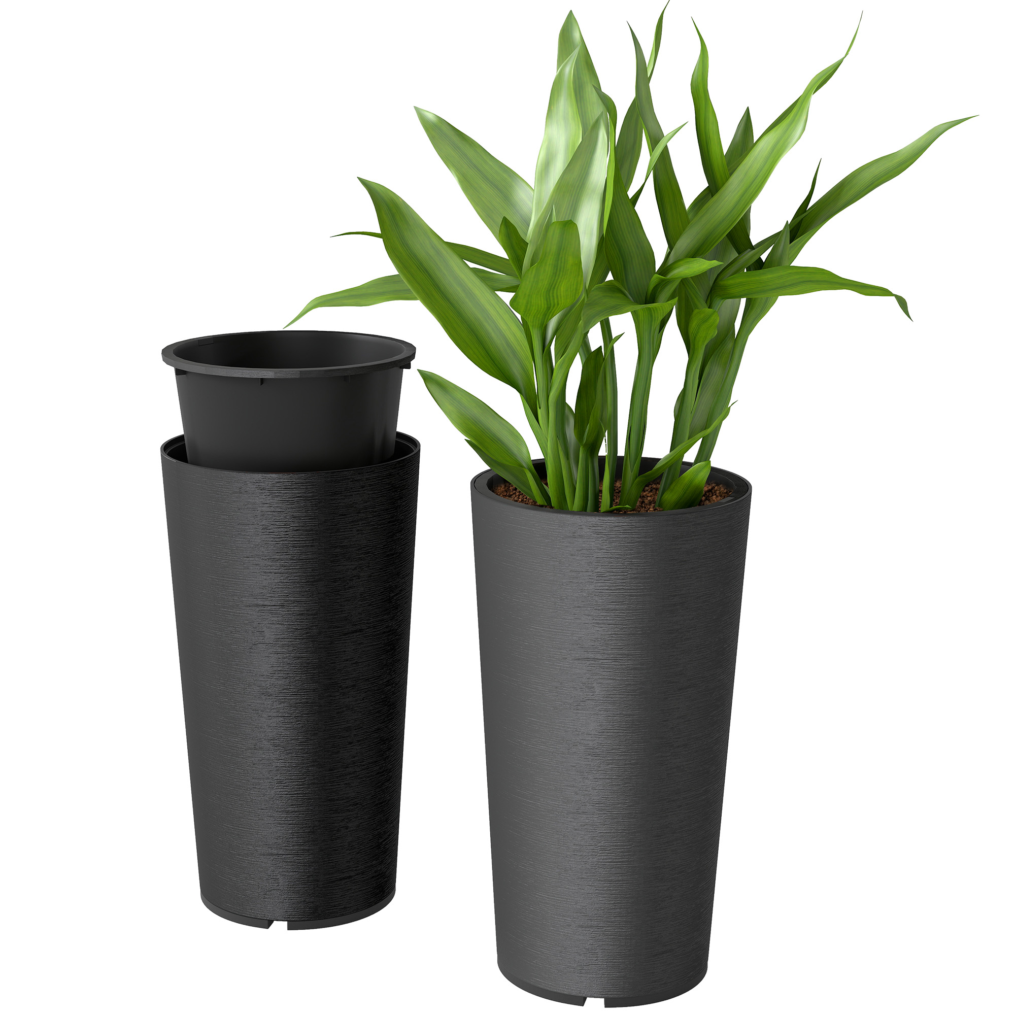 29 Inch Outdoor Planter, Set of 2 Plastic Flower Pots, Weather and UV Resistant Stackable Large Planters, Black (Drop Shipping Only, Not for Amazon)