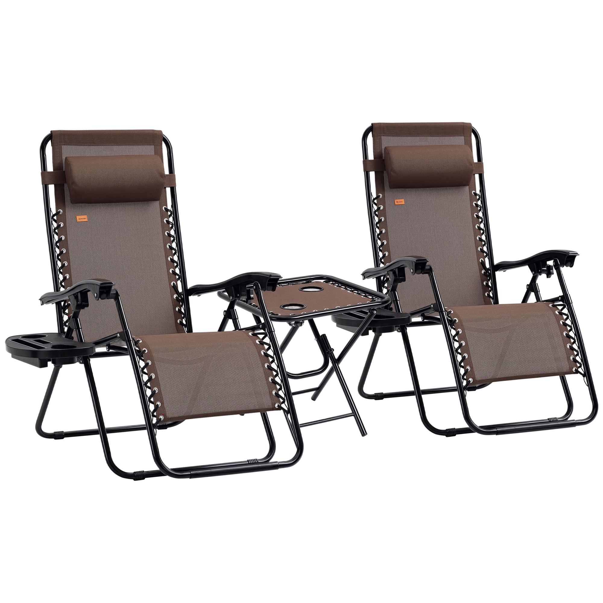 Zero Gravity Chair Set with Side Table, Folding Reclining Chair with Cupholders & Pillows, Adjustable Lounge Chairs for Pool, Backyard, Lawn, Beach, Brown (Drop Shipping Only, Not for Amazon)