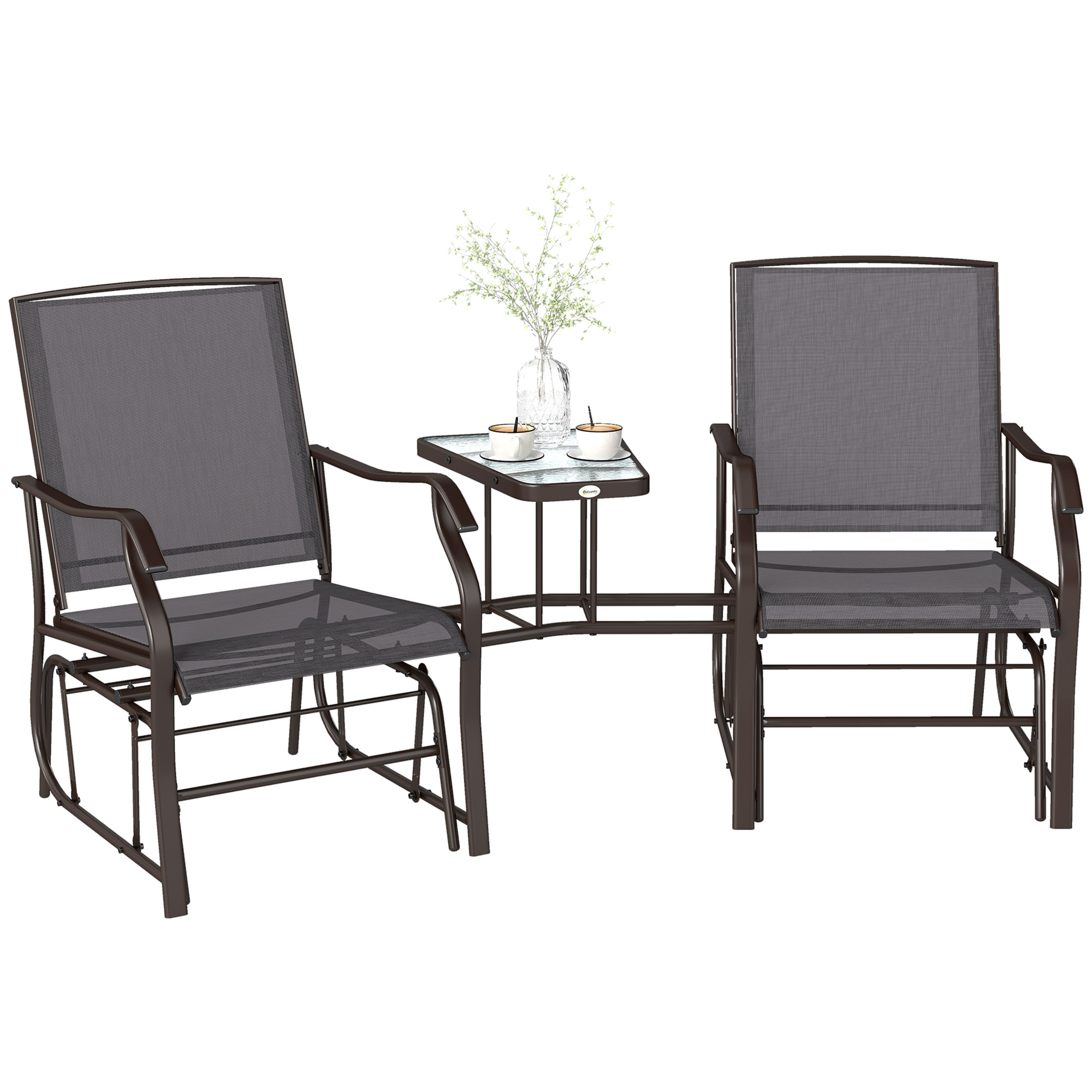 Gliding Jack and Jill Seat, with Glass-Top Table - Brown/Beige (Drop Shipping Only, Not for Amazon)