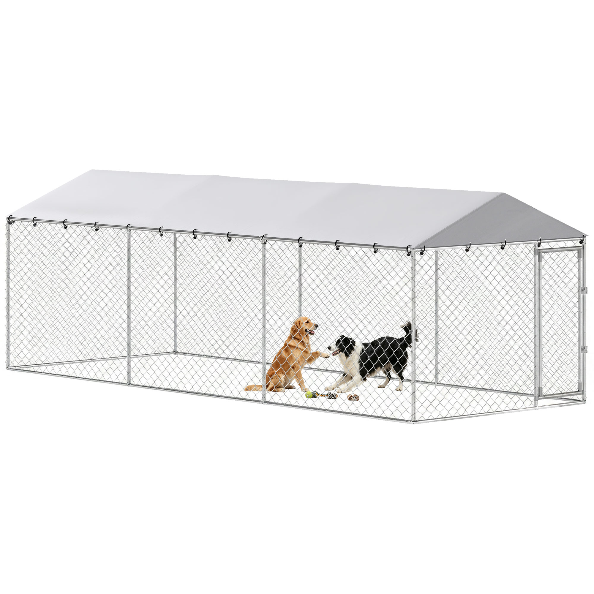20' x 7.5' x 6.5' Dog Kennel Outdoor for Small Medium Large Dogs with Waterproof Roof, Silver (Drop Shipping Only, Not for Amazon)