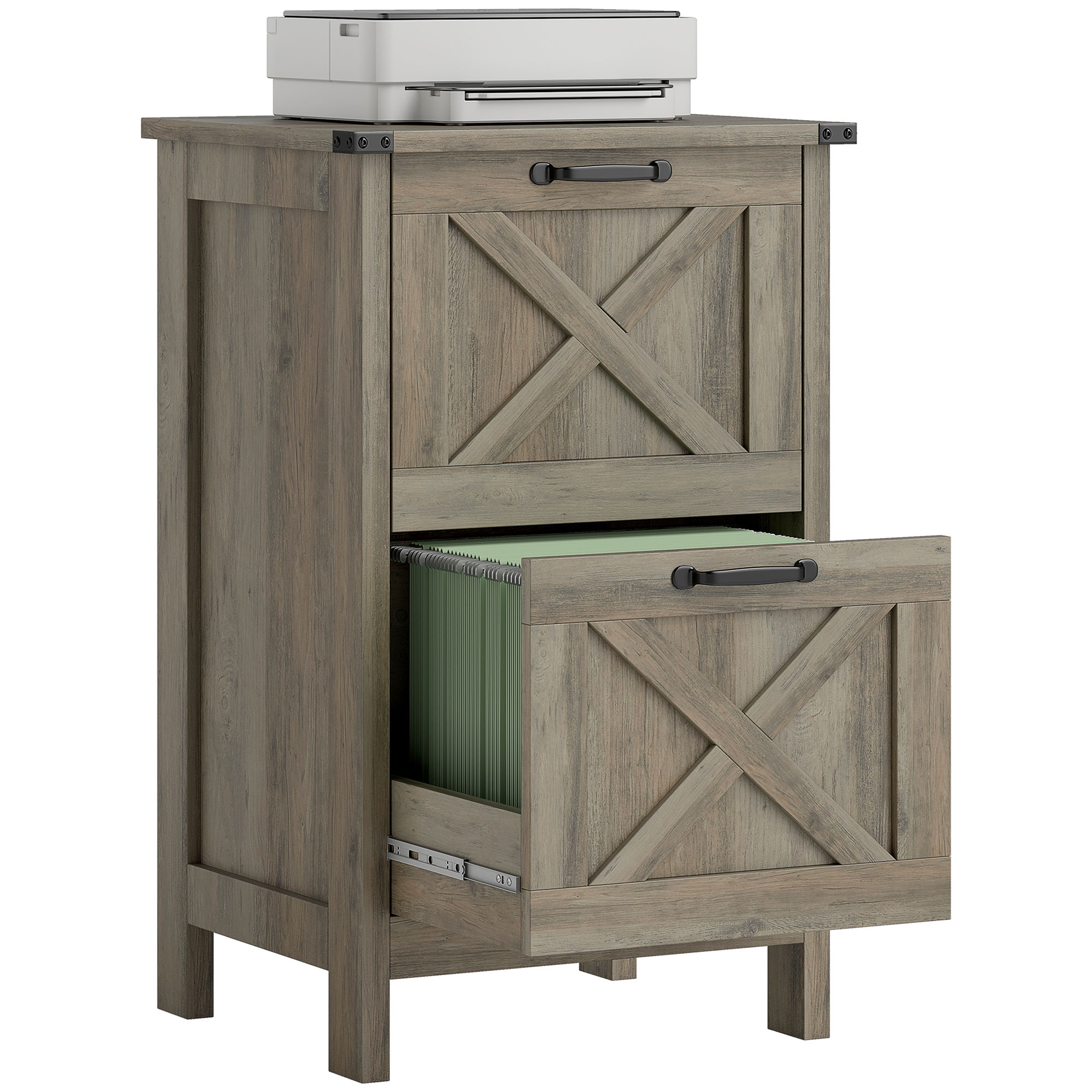 Vertical File Cabinet with 2 Drawers, Rustic Farmhouse Office Storage Cabinet for A4, Letter Size, Distressed Light Gray (Drop Shipping Only, Not for Amazon)