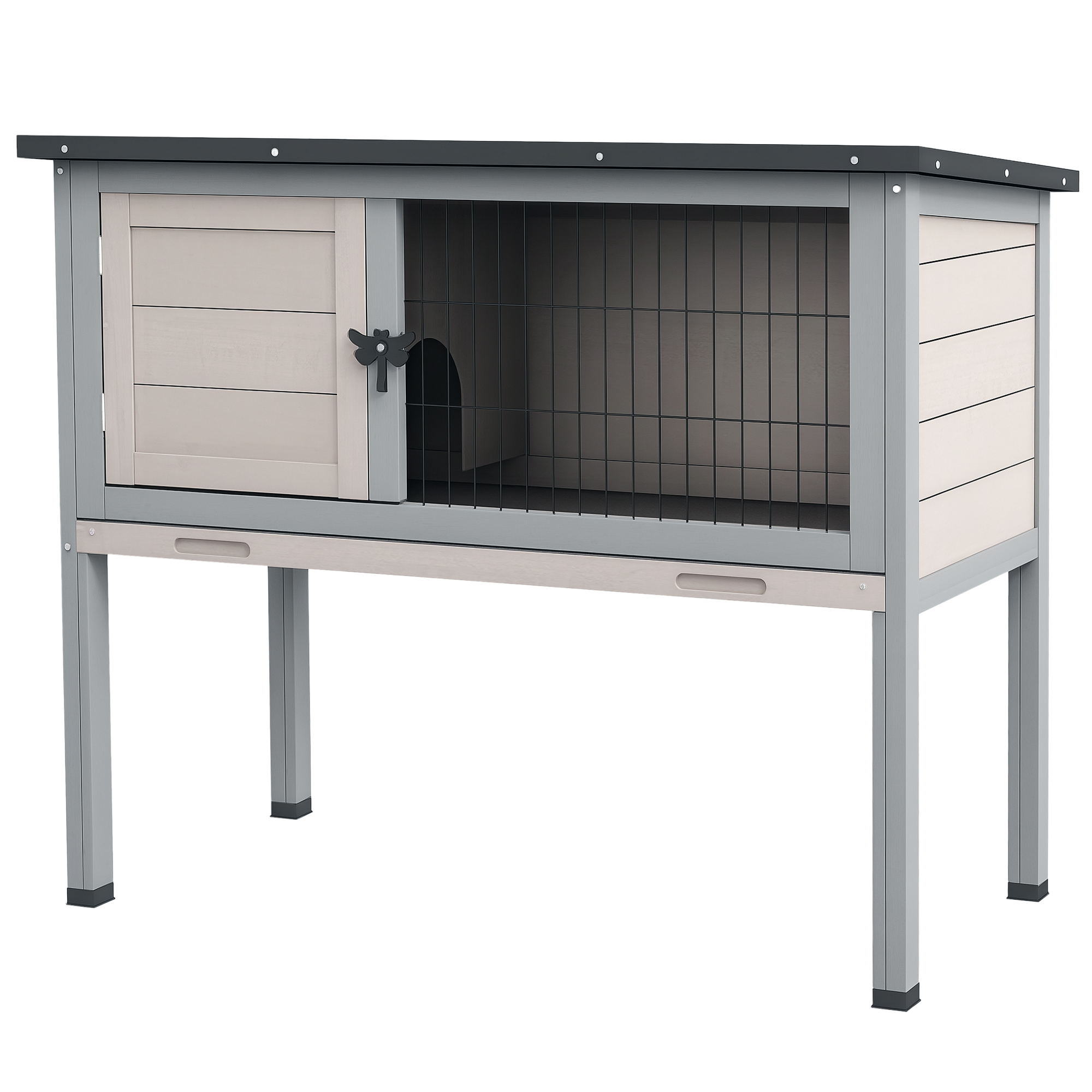 Elevated Rabbit Hutch, Wooden Bunny Cage with Hinged Asphalt Roof and Removable Tray, for Indoor/Outdoor, Gray (Drop Shipping Only, Not for Amazon)