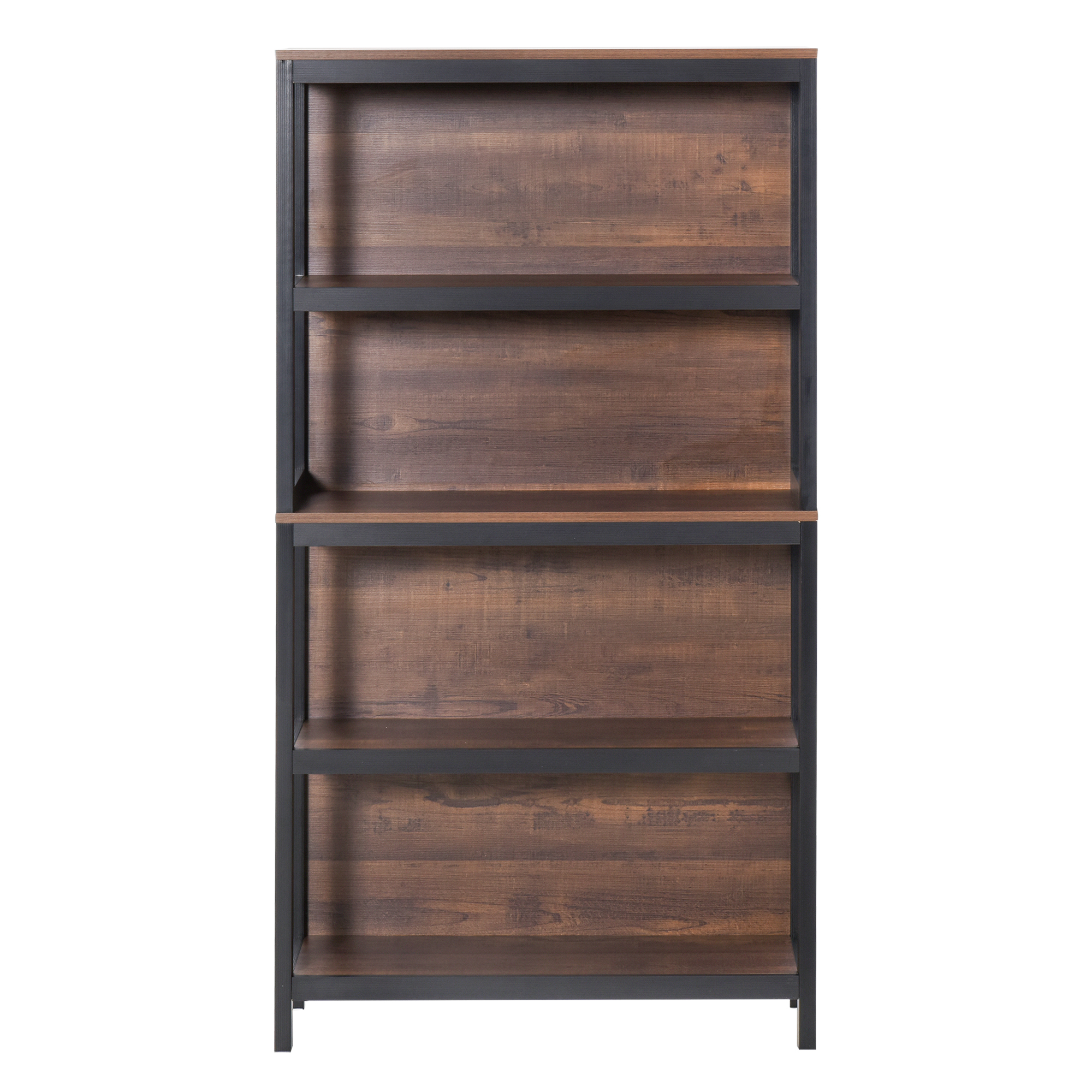 Shelves for Storage, 4 Tier Bookshelf Utility Organizer with Back Support and Anti-Topple Design, Walnut/Black (Drop Shipping Only, Not for Amazon)