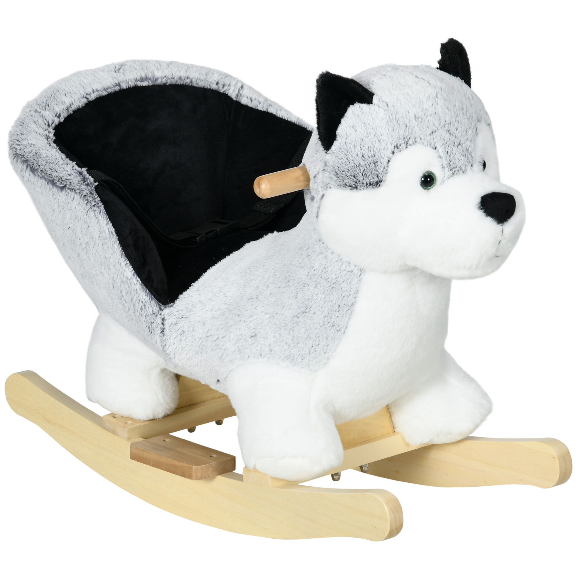 Baby Rocking Horse, Husky-Designed Plush Rocking Animal, with Sounds, Seatbelt, for Ages 18-36 Months - Grey (Drop Shipping Only, Not for Amazon)