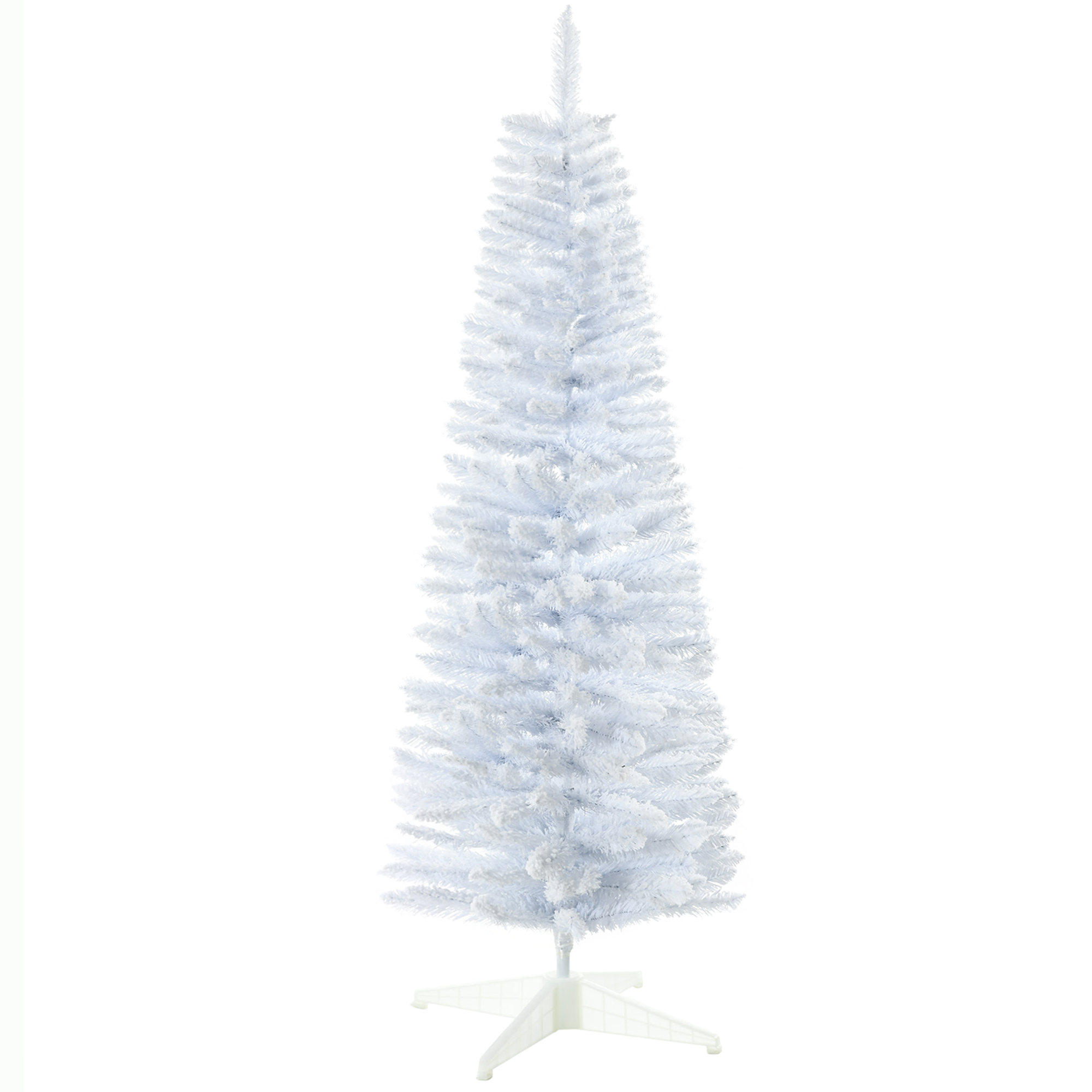 5' Decorated Christmas Tree Snow Flocked Artificial Christmas Tree with Pencil Shape, Realistic Branches, White (Drop Shipping Only, Not for Amazon)
