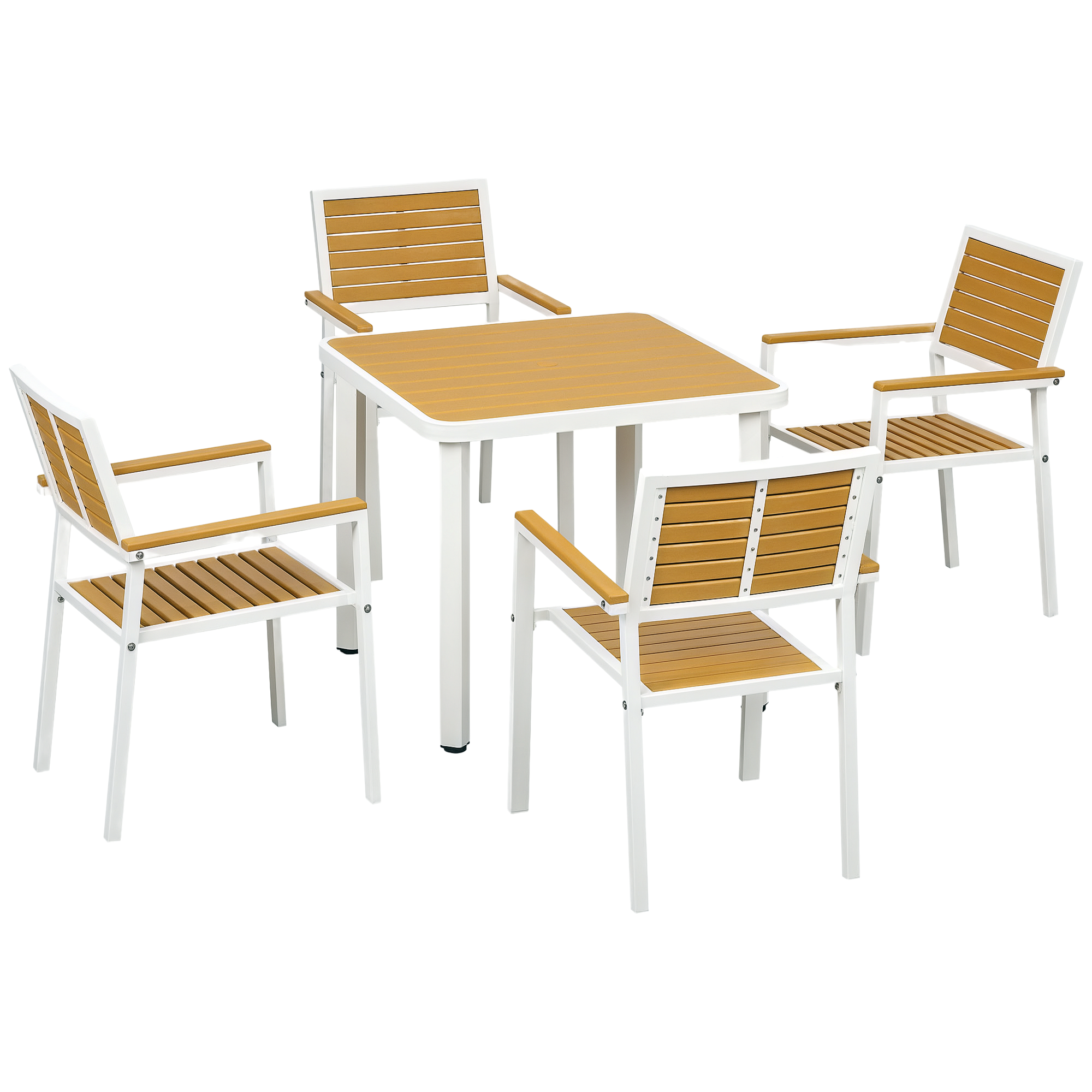 5pc Patio Table and Chairs Set, Aluminum Patio Dining Set w/ HDPE Materials, Umbrella Hole, Yellow (Drop Shipping Only, Not for Amazon)