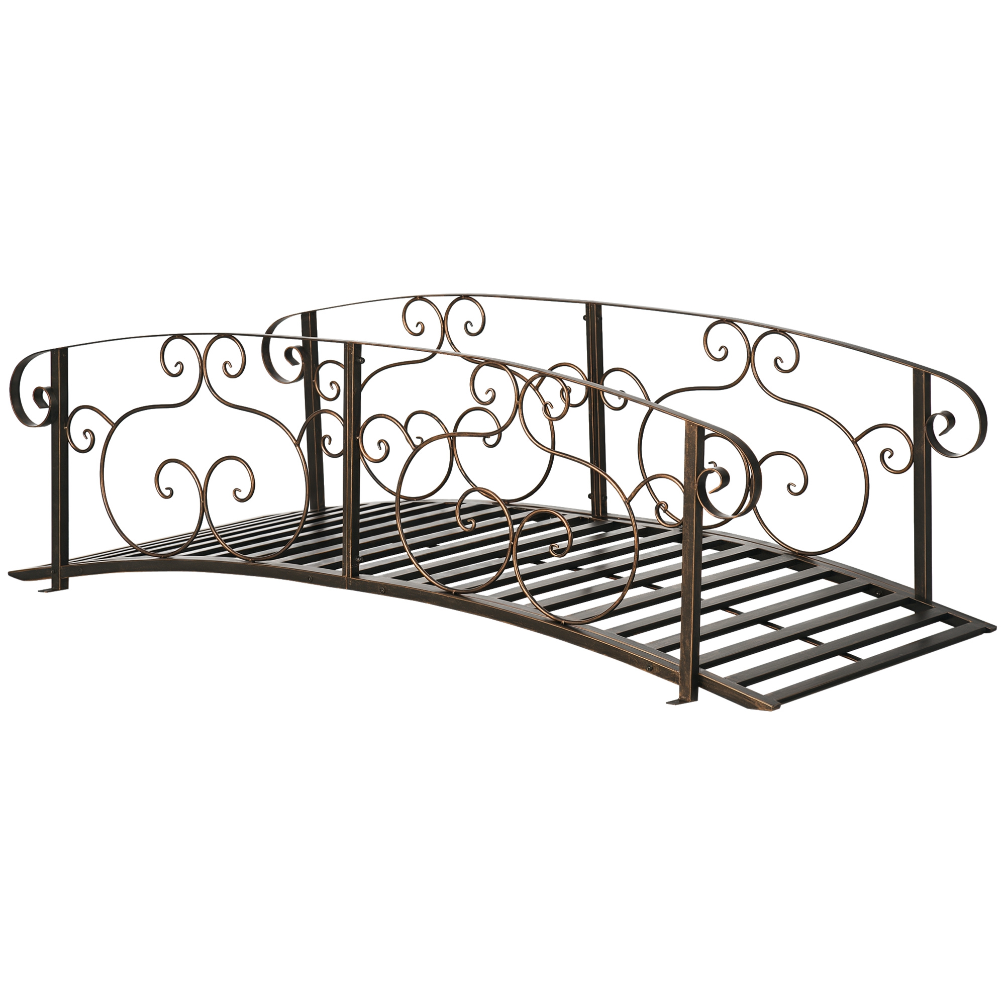 6' Metal Arch Backyard Garden Bridge, Safety Siderails, Arc Footbridge for Backyard Creek, Stream, Pond, Bronze (Drop Shipping Only, Not for Amazon)
