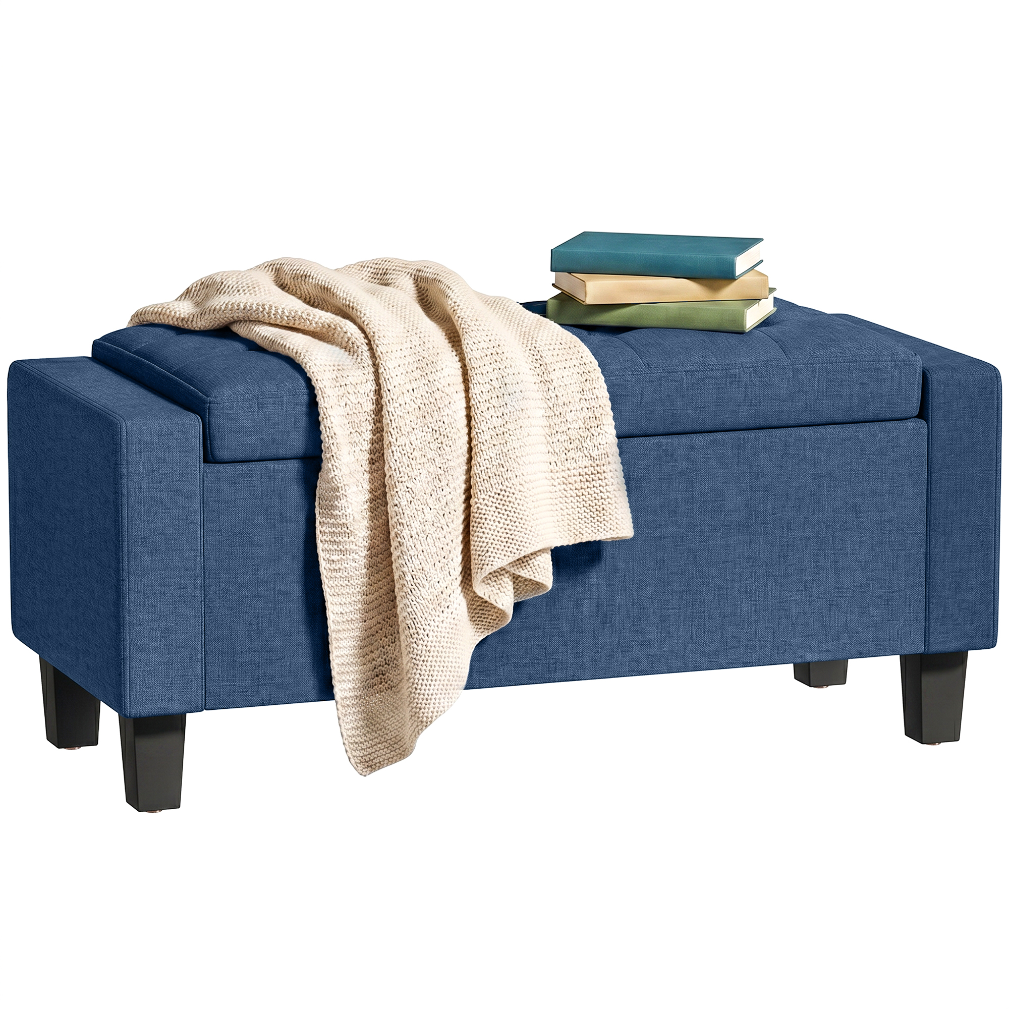 Storage Ottoman, Storage Bench with Wooden Legs, Tufted Armrests for Entryway, Living Room, Bedroom, 36.6
