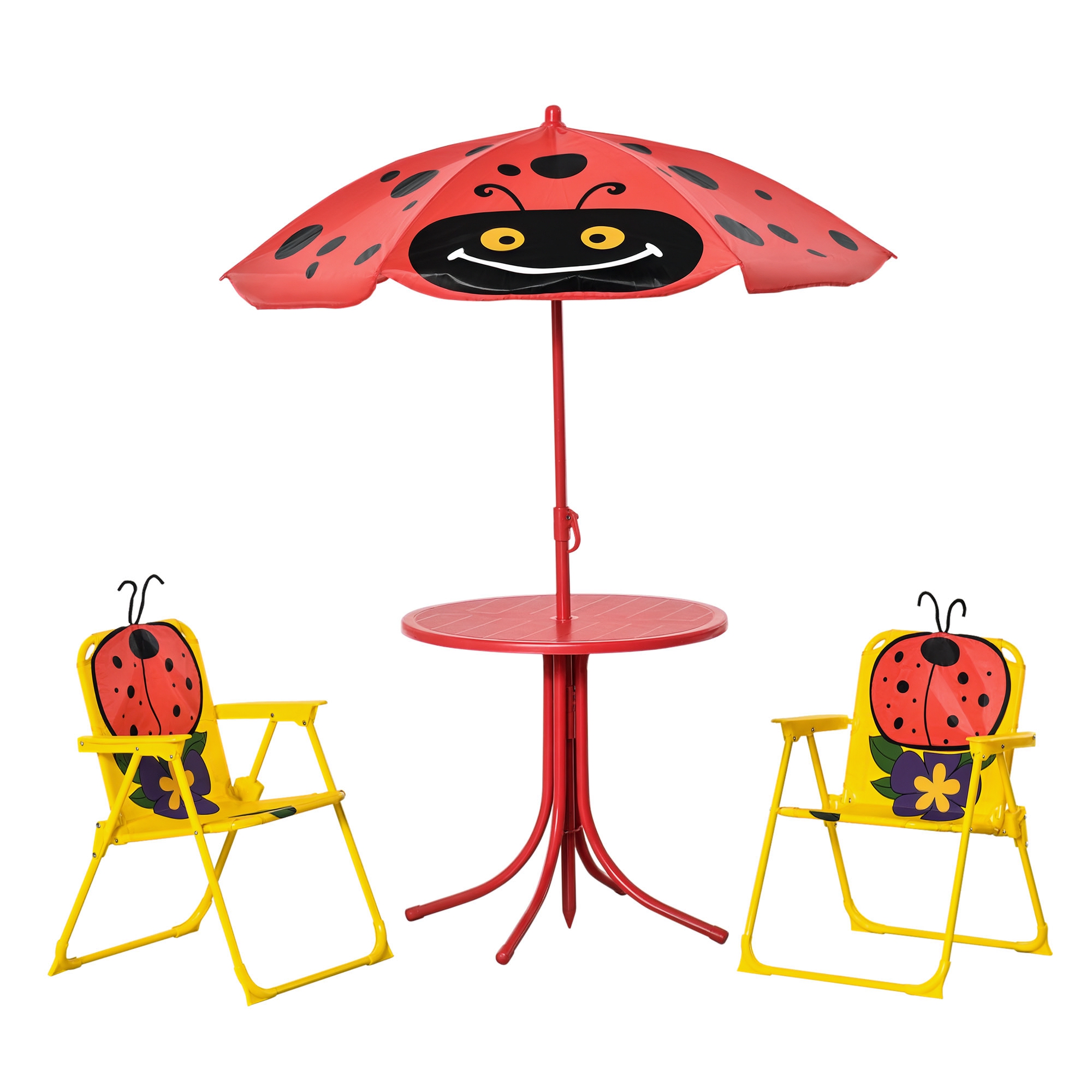 Kids Table and Chair Set, Outdoor Folding Garden Furniture, Picnic Table for Patio Backyard, with Removable & Height Adjustable Sun Umbrella, Red (Drop Shipping Only, Not for Amazon)