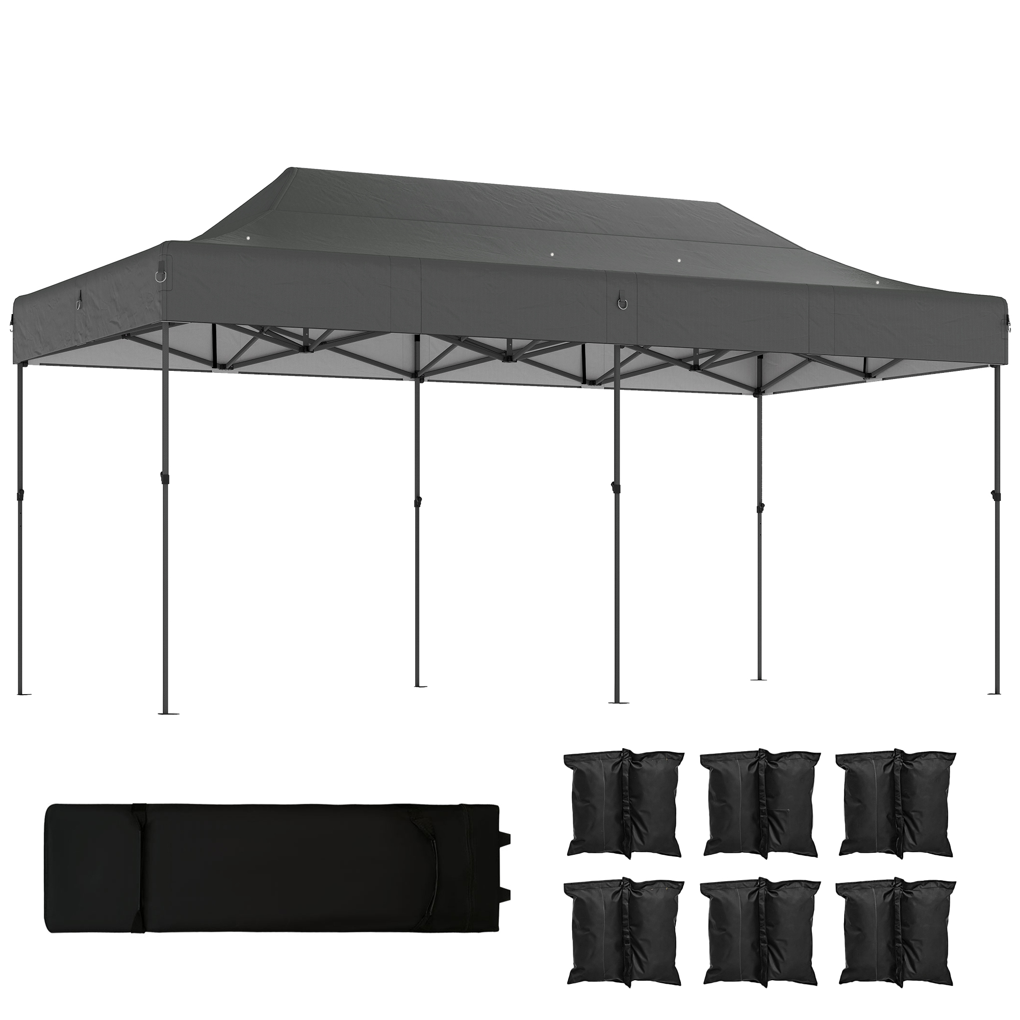 10 x 20 ft Pop Up Canopy Tent, Heavy Duty UPF50+ Outdoor Portable Instant Canopy Shelter with Wheeled Bag, Dark Gray (Drop Shipping Only, Not for Amazon)