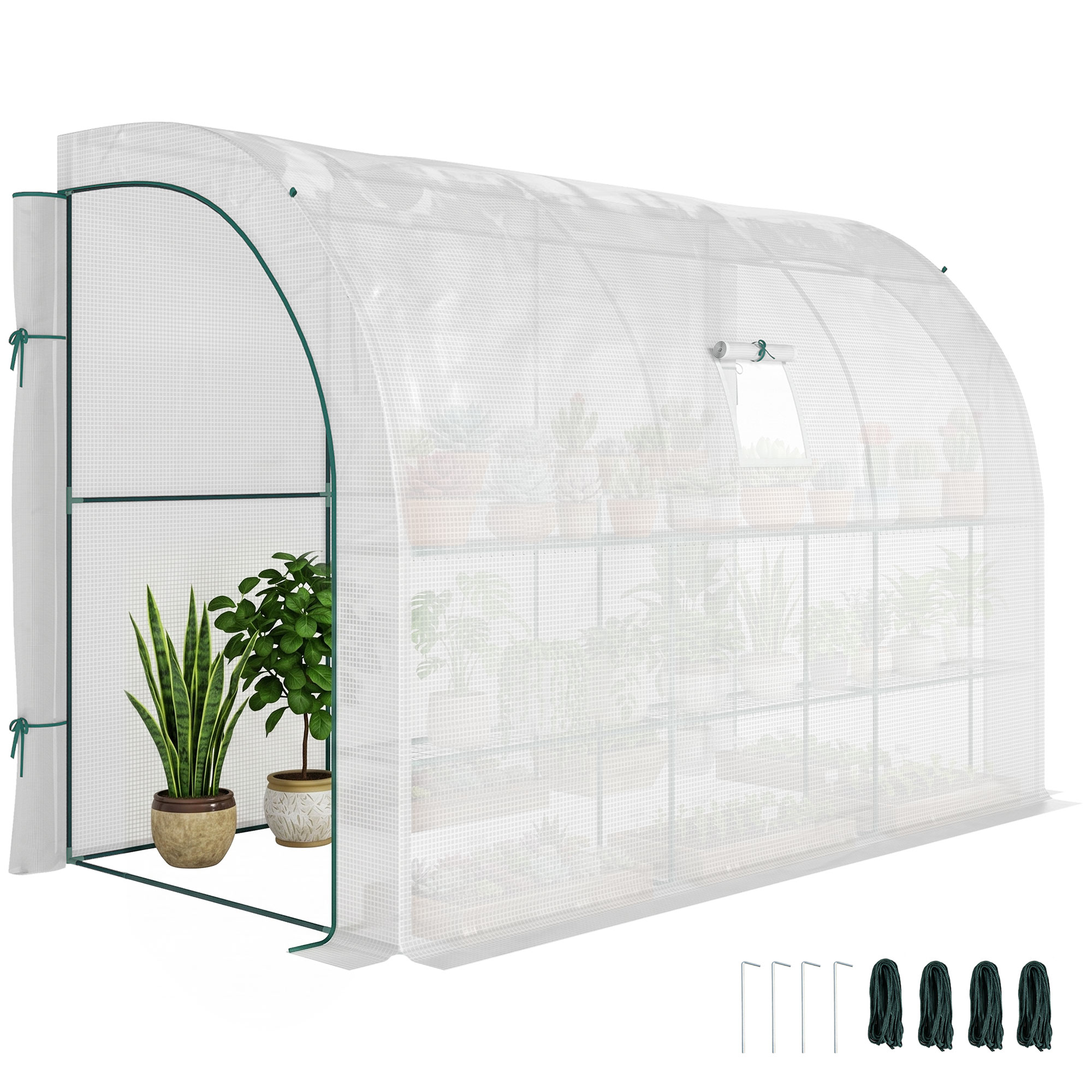 10' x 5' x 7' Outdoor Walk-In Greenhouse, Plant Nursery with Zippered Doors, PE Cover and 3 Wire Shelves, White (Drop Shipping Only, Not for Amazon)