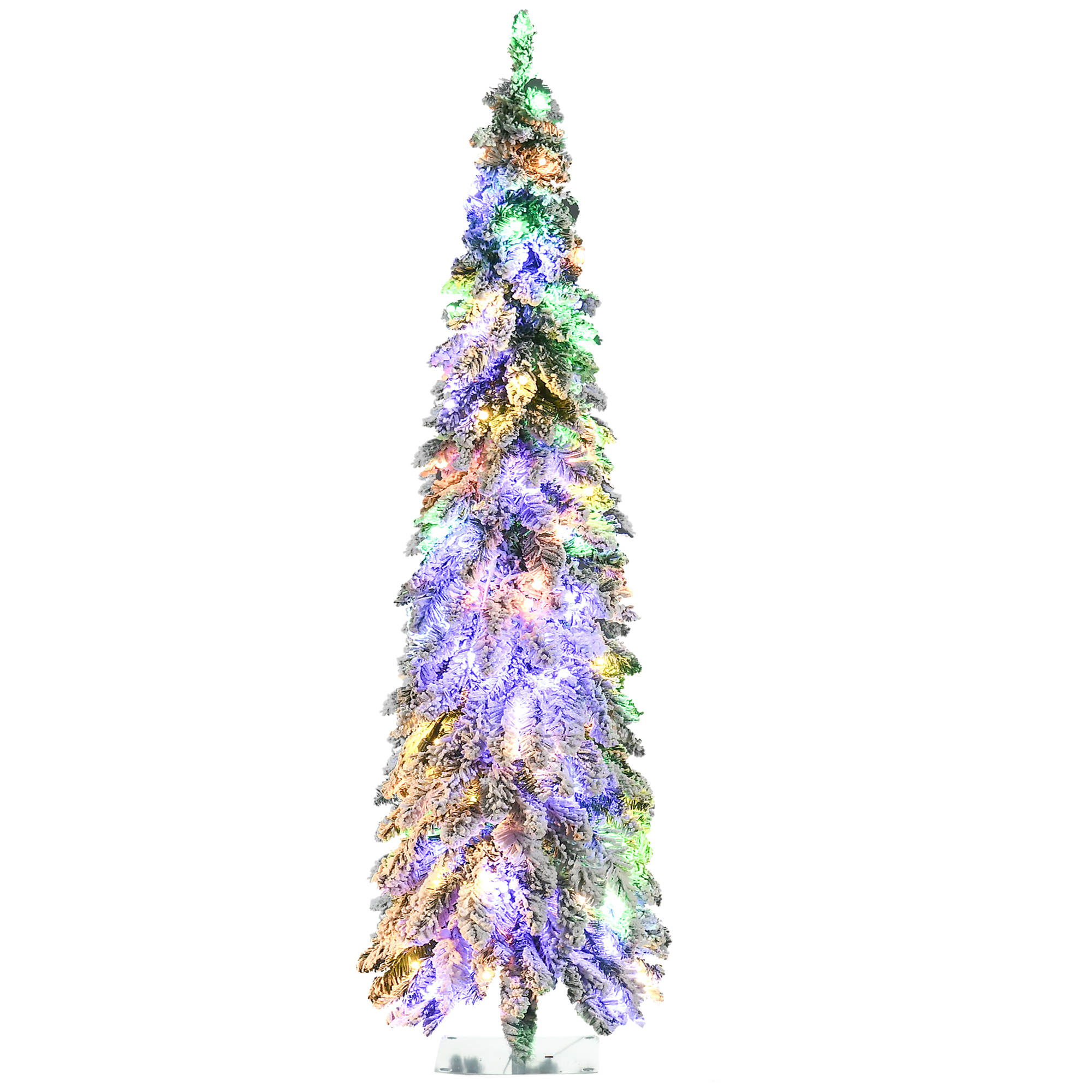6' Artificial Slim Christmas Trees, with Snow Frosted Branches, Warm White or Colorful LED Lights, Downswept Shape (Drop Shipping Only, Not for Amazon)