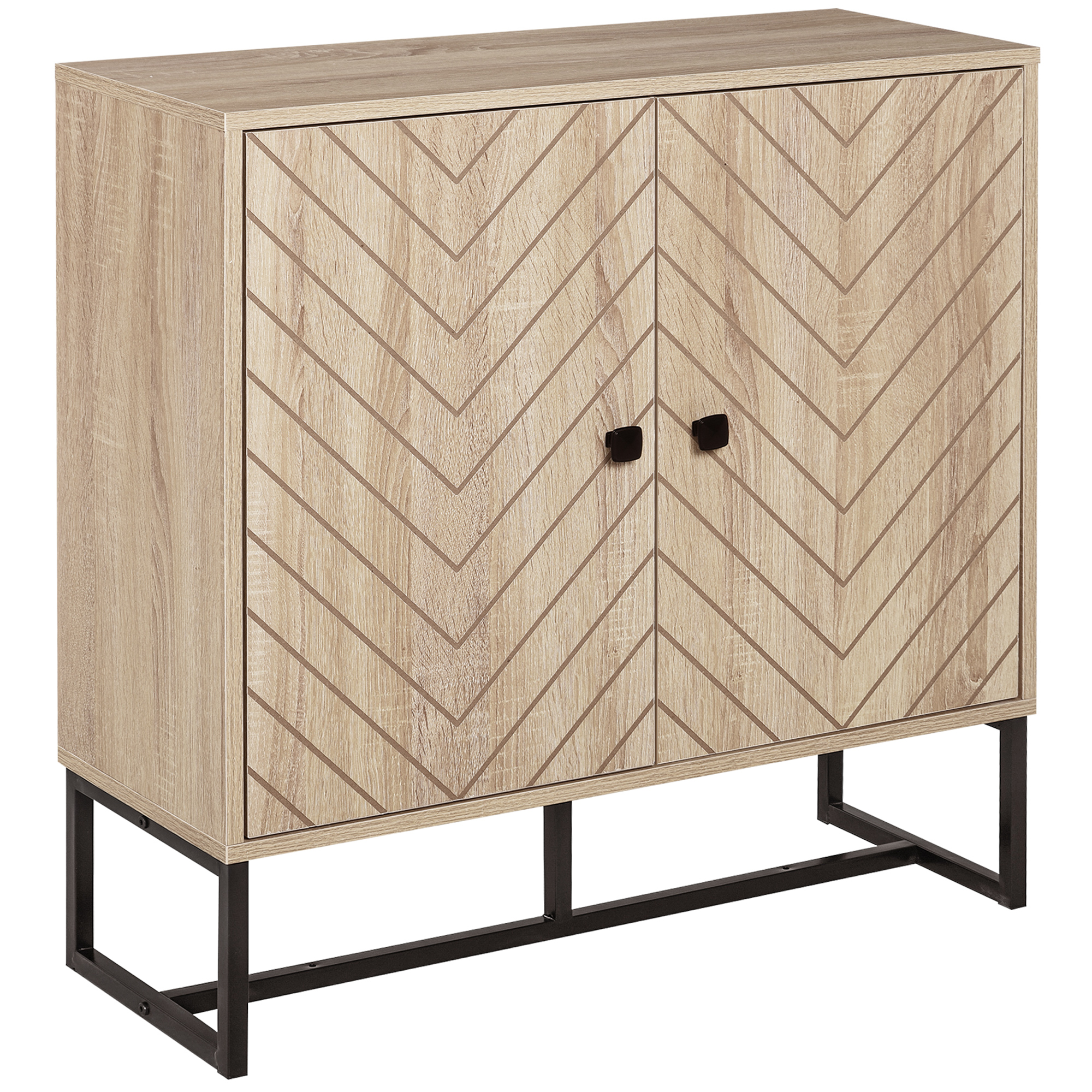 MDF 2-Tier Storage Cabinet Steel Frame Handles Tabletop Unique Home Style Organiser, 80H x 80L x 29.5Wcm-Oak (Drop Shipping Only, Not for Amazon)