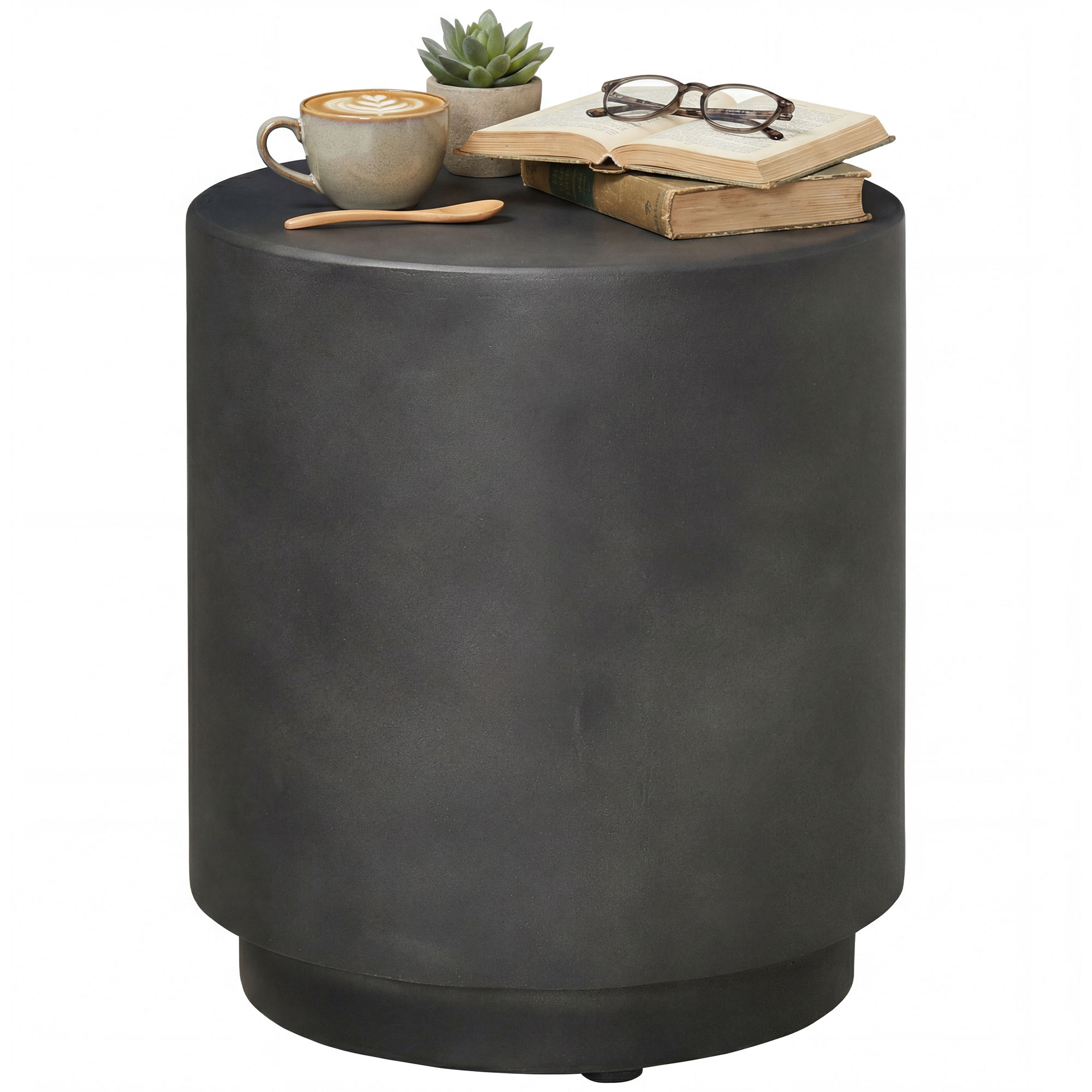 Lightweight Accent Table with Concrete Finish Round Side Table, Light Gray (Drop Shipping Only, Not for Amazon)