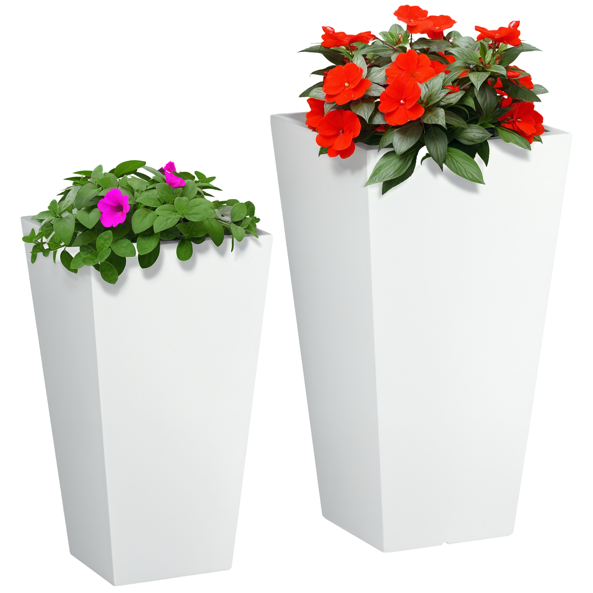 2-Pack Outdoor Planter Set, Flower Pots with Drainage Holes, Durable & Stackable Plant Pot, 22in & 18in, for Porch, Entryway, Patio, Yard, Garden, White (Drop Shipping Only, Not for Amazon)