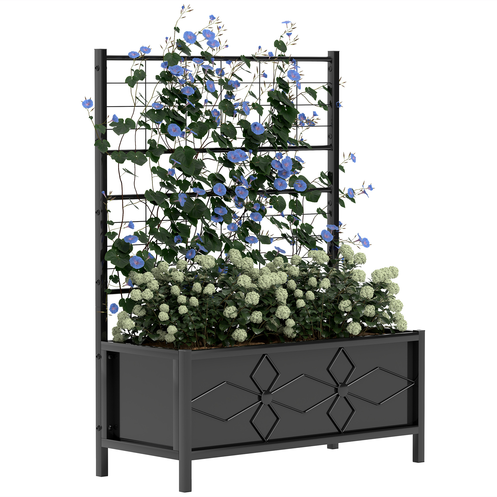 Outdoor Planter Box Galvanized Raised Garden Bed with Trellis for Climbing Vines, 35.4