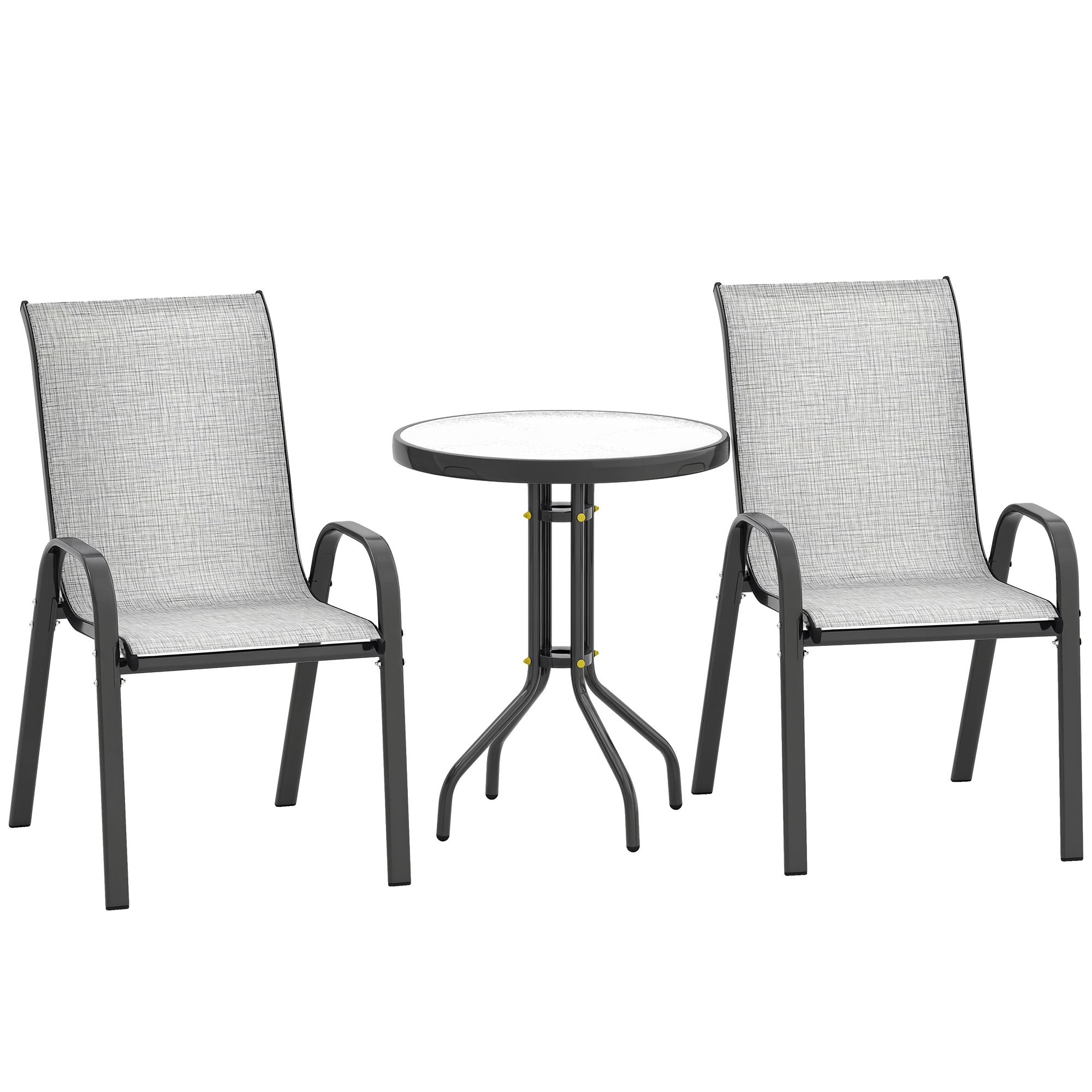 3 Pieces Bistro Set, Small Patio Furniture Set with Stackable Chairs and Glass Table for Backyard, Balcony, Gray (Drop Shipping Only, Not for Amazon)
