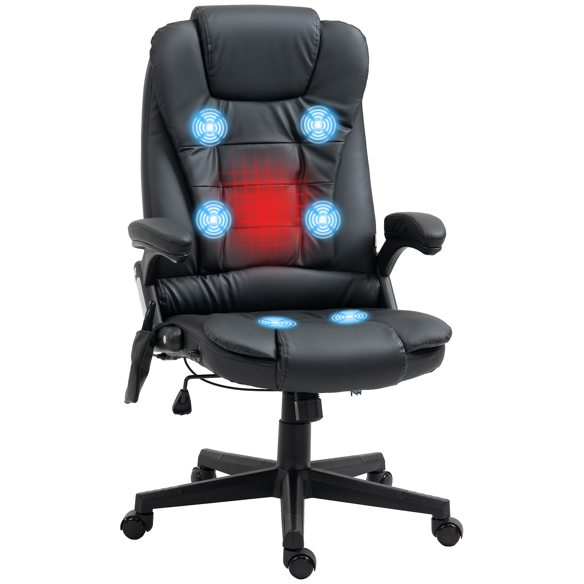 Massage Office Chair, Heated Reclining Computer Chair with 6 Vibration Points, Armrest and Remote, Black (Drop Shipping Only, Not for Amazon)