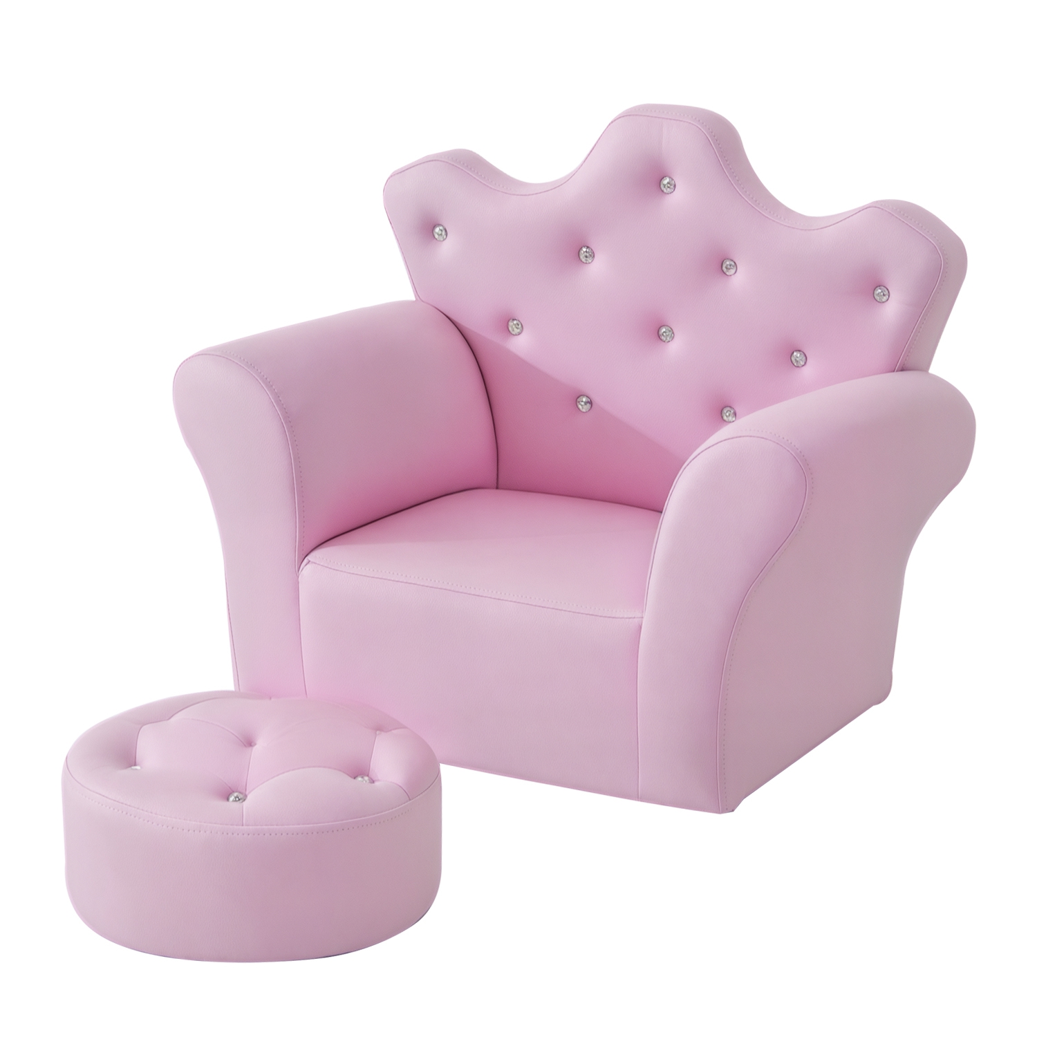 Children Kids Sofa Set Armchair Chair Seat with Free Footstool PU Leather for Girls 58L x 40.5W x 49H cm Pink (Drop Shipping Only, Not for Amazon)