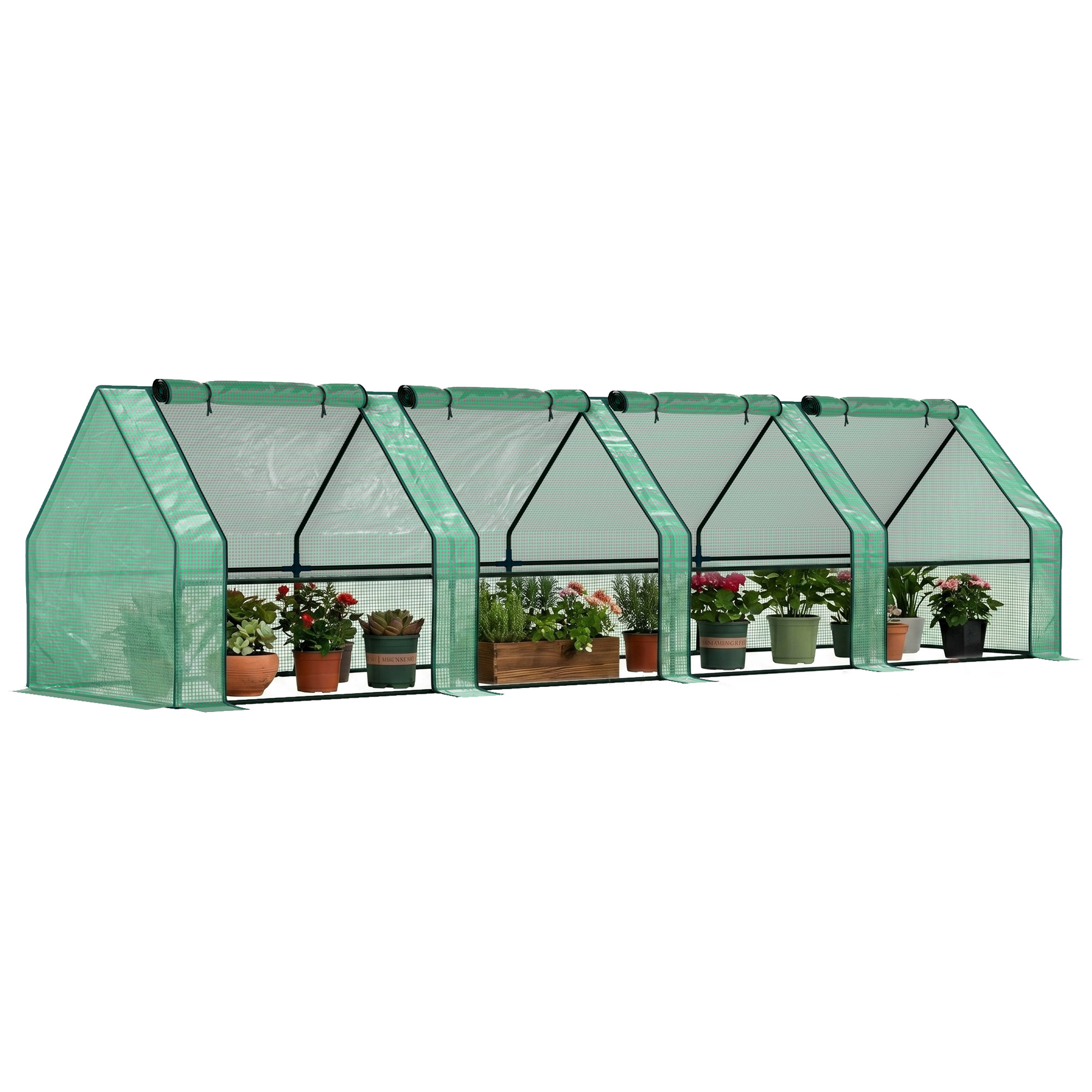 Portable Mini Greenhouse, Outdoor Garden with Large Zipper Doors and Water/UV PE Cover, 12' x 3' x 3', Green (Drop Shipping Only, Not for Amazon)