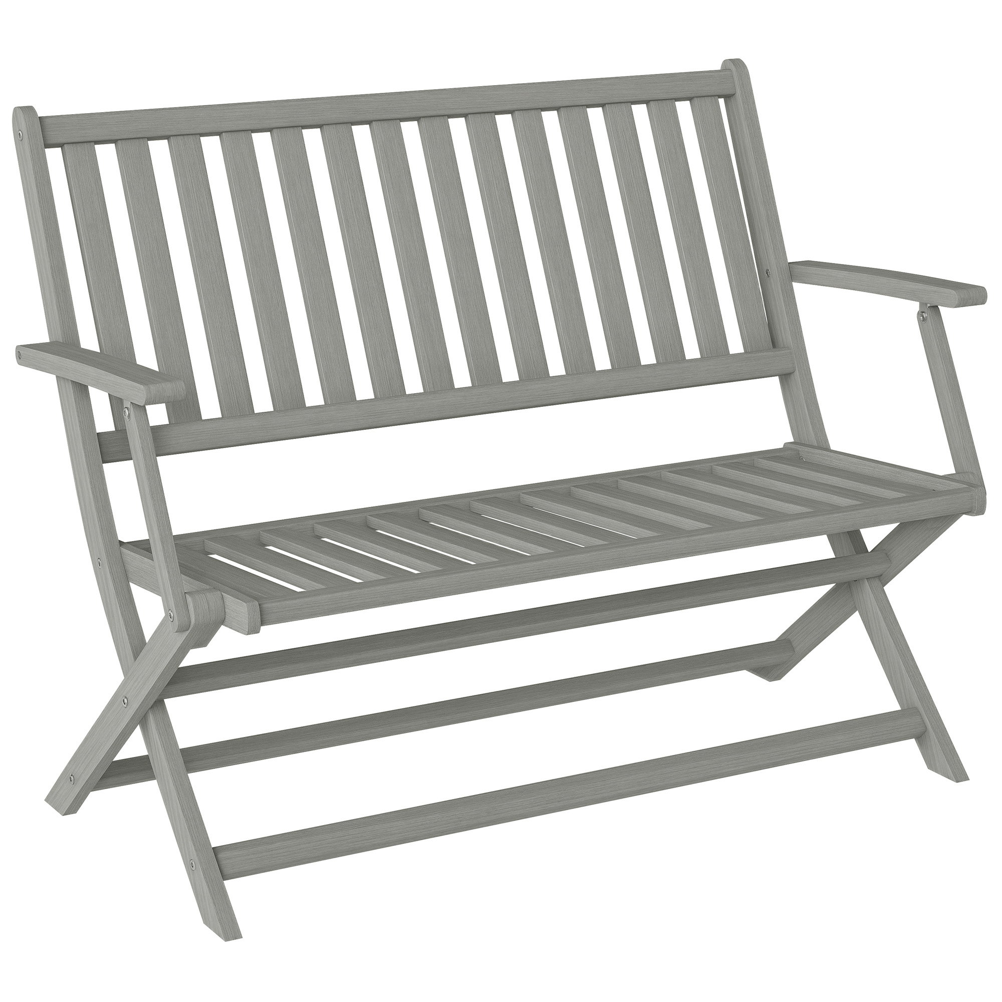 2-Person Foldable Wood Outdoor Bench with Backrest and Armrests for Garden, Porch, Park, Balcony, Gray (Drop Shipping Only, Not for Amazon)