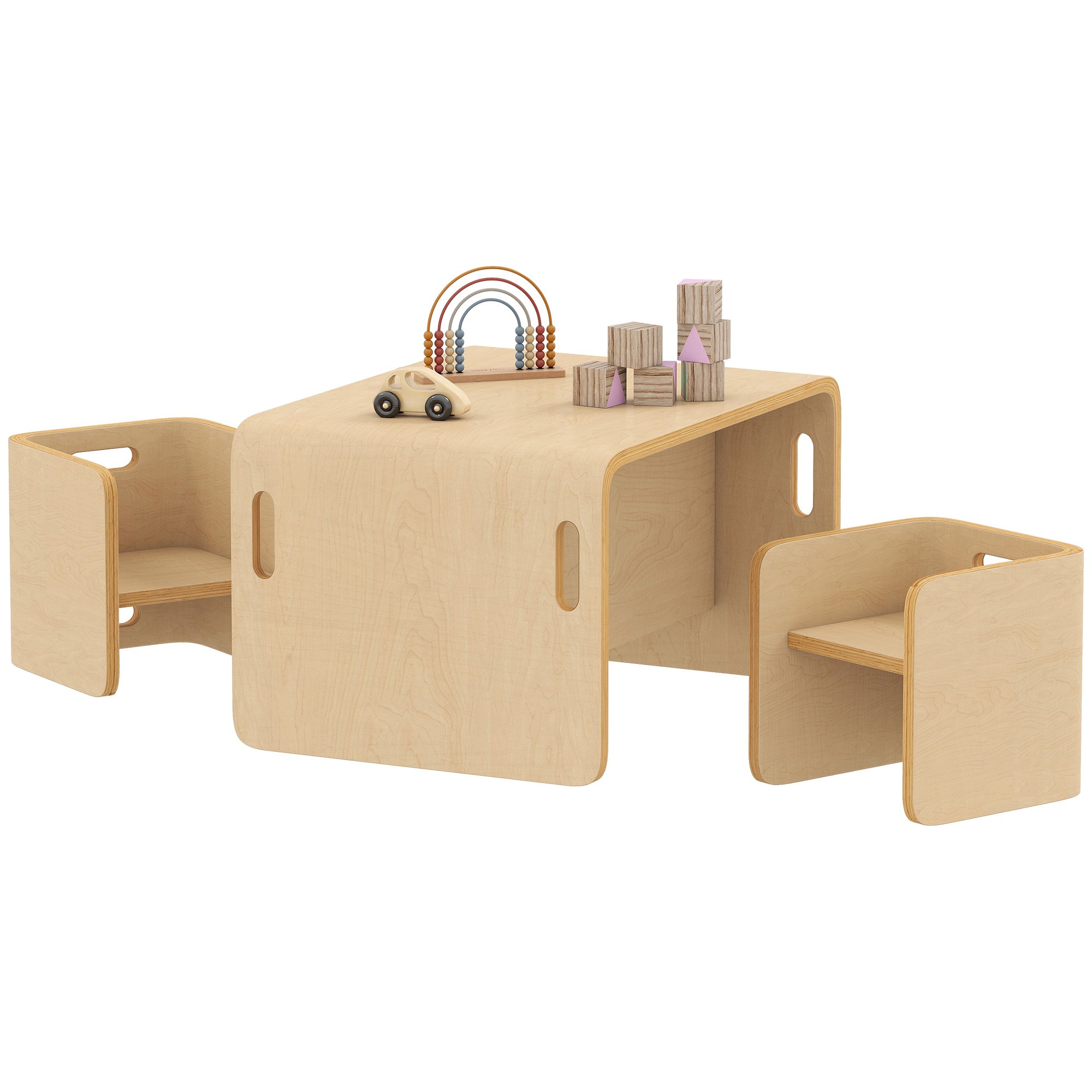 Qaba Kids Table and Chair Set, Height Adjustable Toddler Table and Chair Set for Kids Ages 3-8, Play, Learning, Natural (Drop Shipping Only, Not for Amazon)