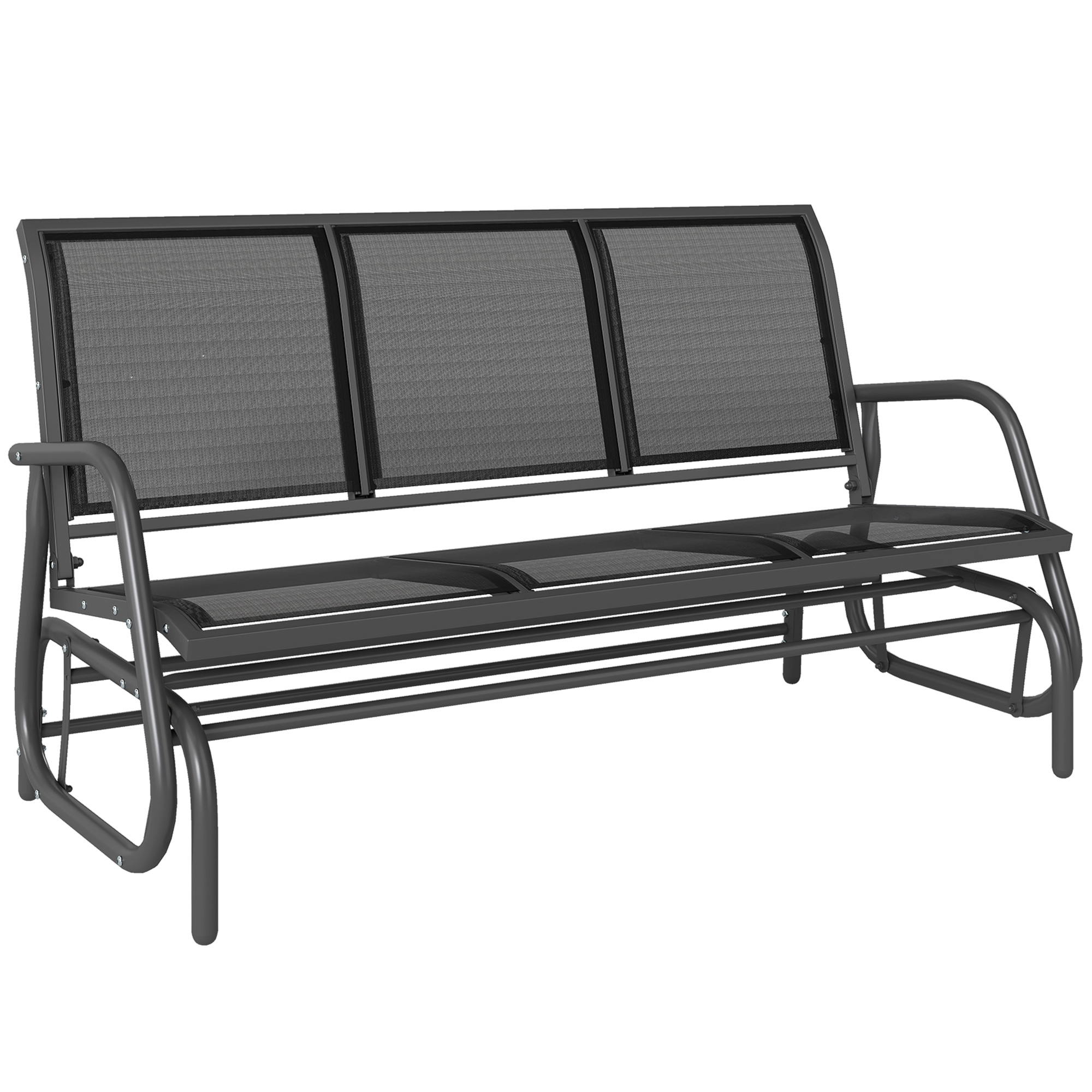 3-Person Outdoor Patio Glider Bench, Porch Glider Swing with 3 Seats, Breathable Mesh Fabric, Metal Frame, Brown (Drop Shipping Only, Not for Amazon)