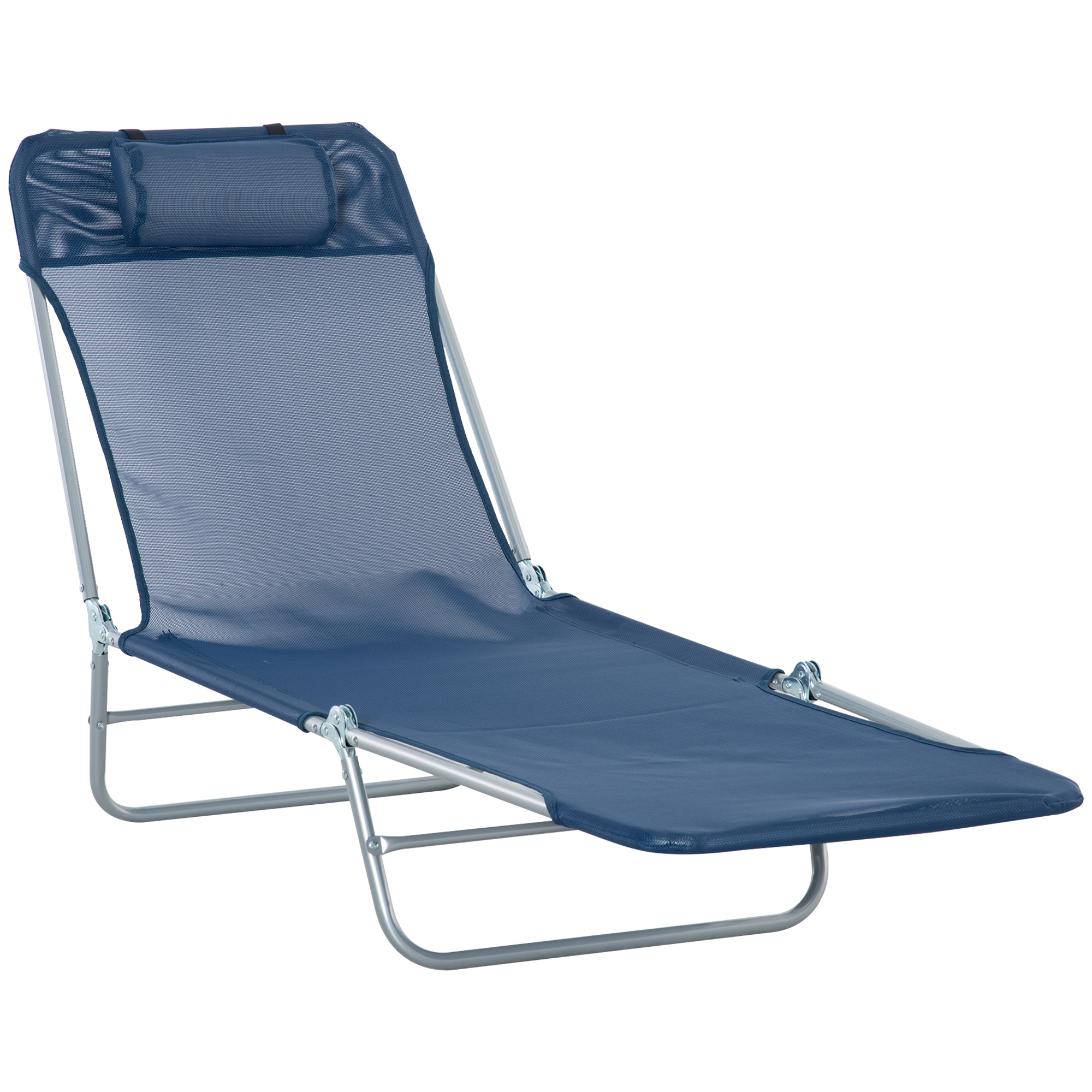 Folding Sun Lounger with Head Pillow - Dark Blue (Drop Shipping Only, Not for Amazon)