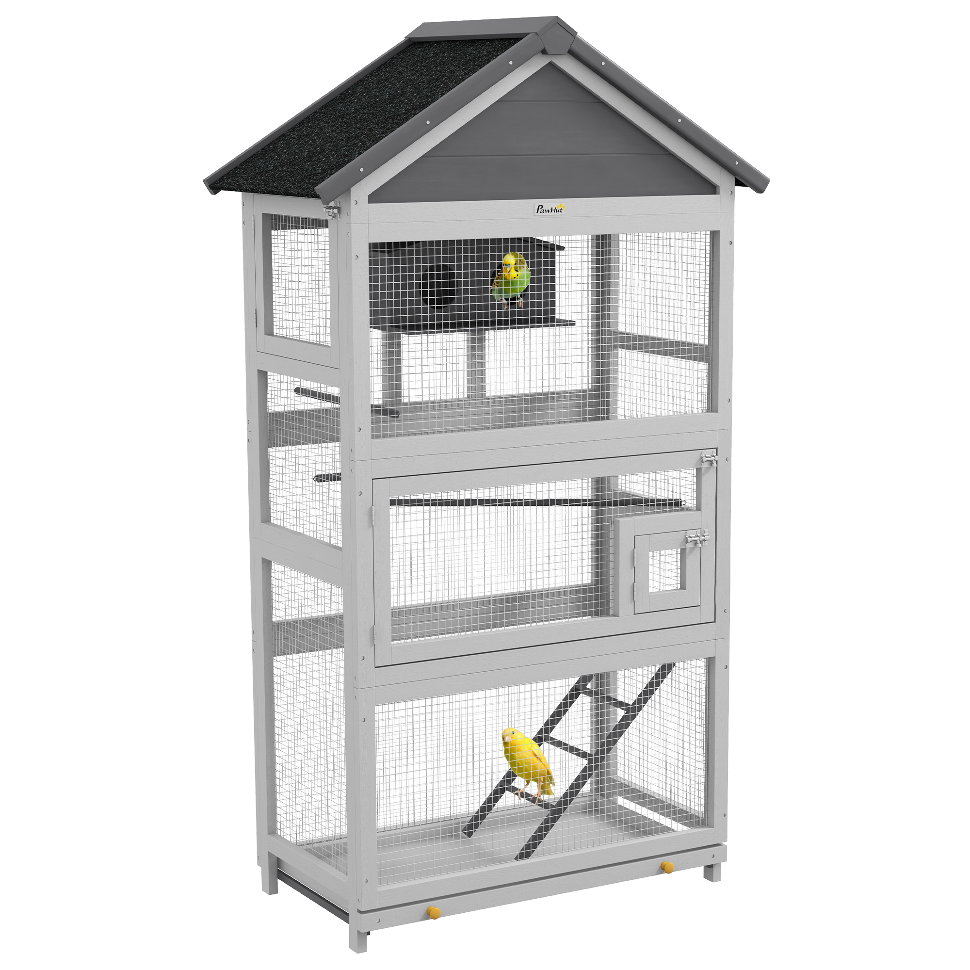 Wooden Bird Cage, with Stand, for Finches, Parakeets, Small birds - Grey (Drop Shipping Only, Not for Amazon)