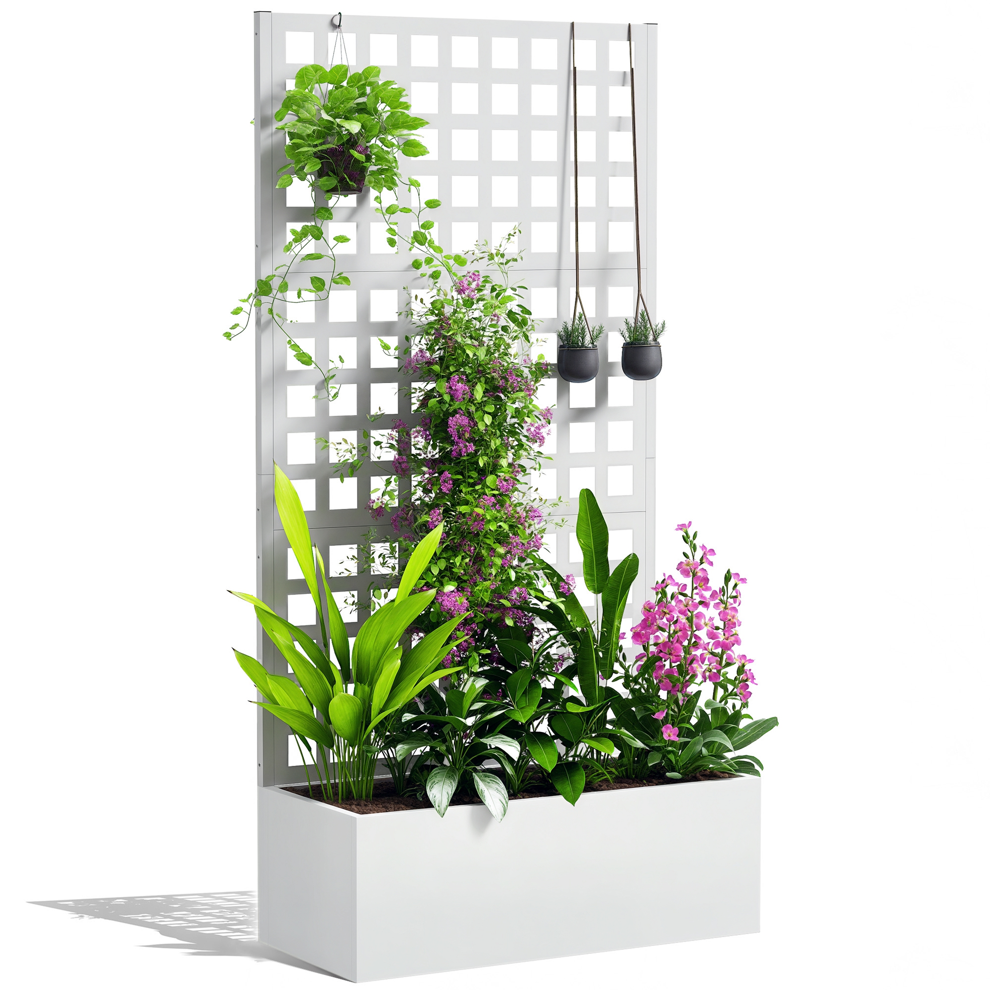 Galvanized Raised Garden Bed Planter Box with Trellis for Climbing Plants, Vegetable, Vines, 35