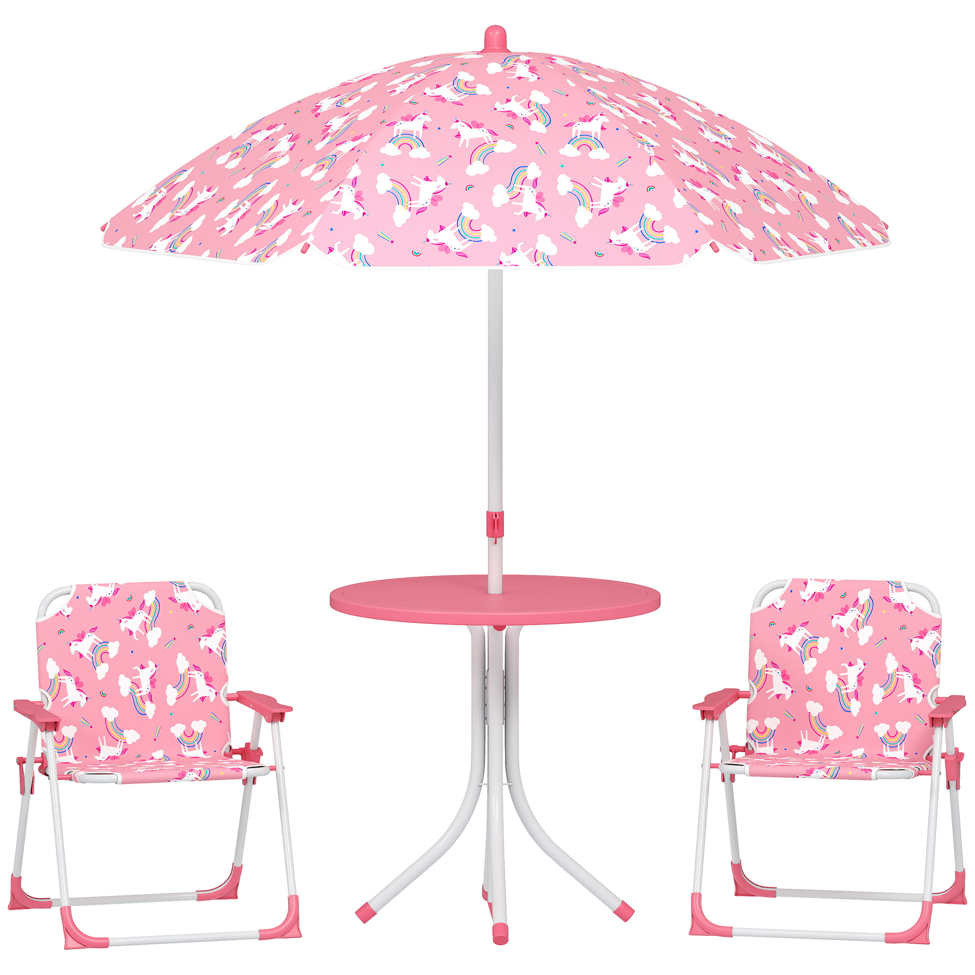 Kids Patio Table and Chair Set, Kids Garden Furniture with Umbrella, 4-Piece Bistro Set for Garden, Pink (Drop Shipping Only, Not for Amazon)