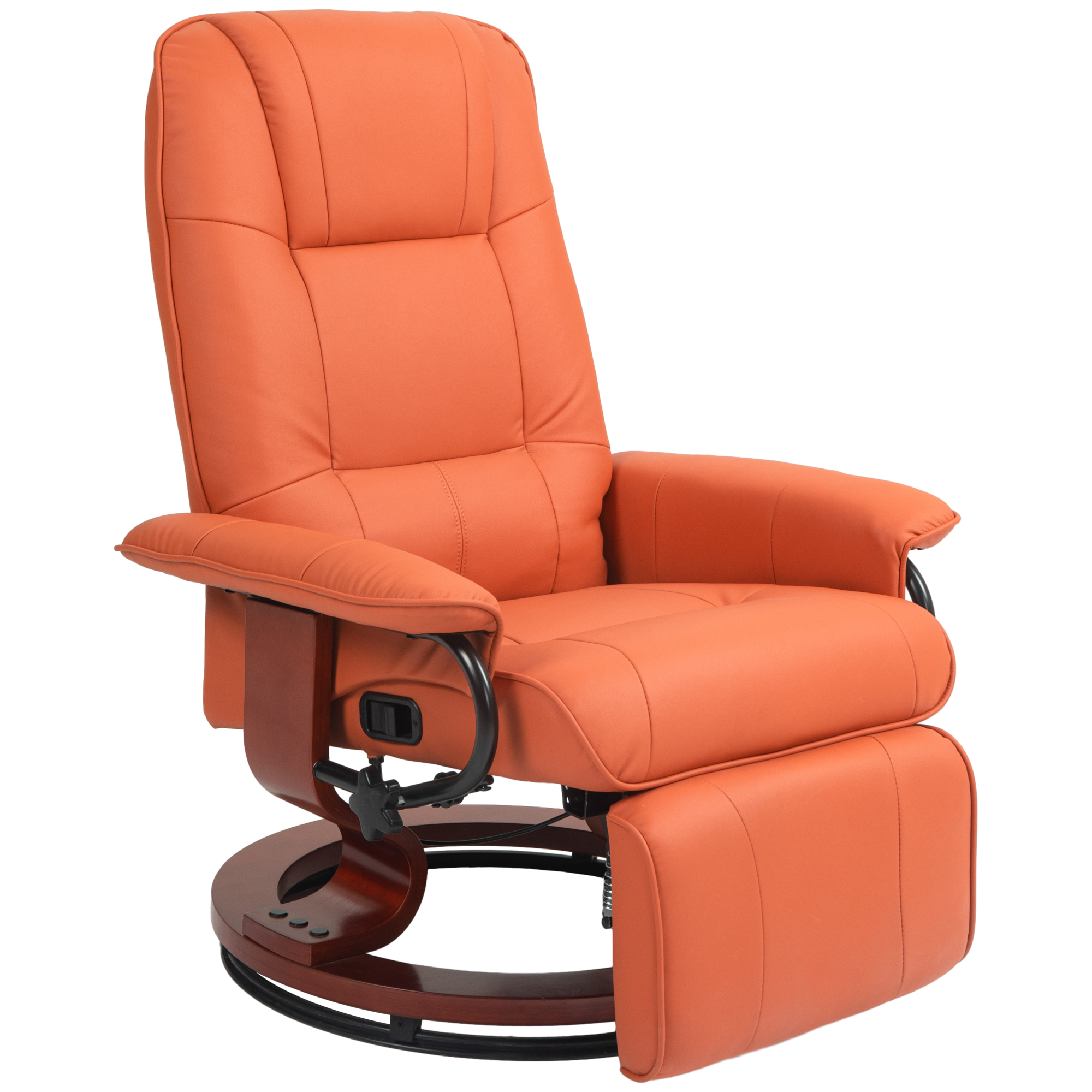 Air Leather Manual Recliner, Adjustable Swivel Lounge Chair with Footrest, Armrest and Wrapped Wood Base, Orange (Drop Shipping Only, Not for Amazon)