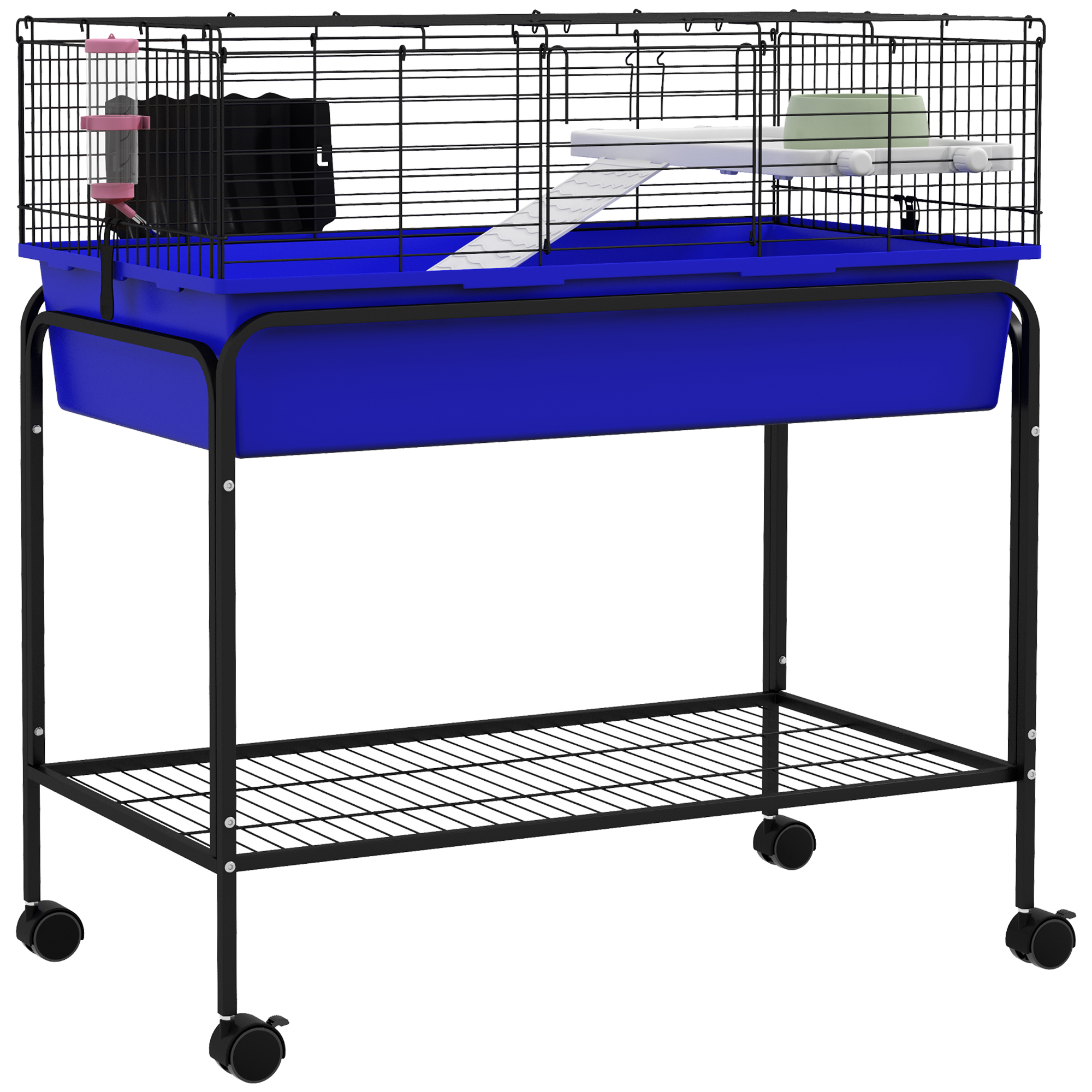 Two-Story Small Animal Cage Removable from Stand, Pet Habitat with Shelf & Wheels, 33