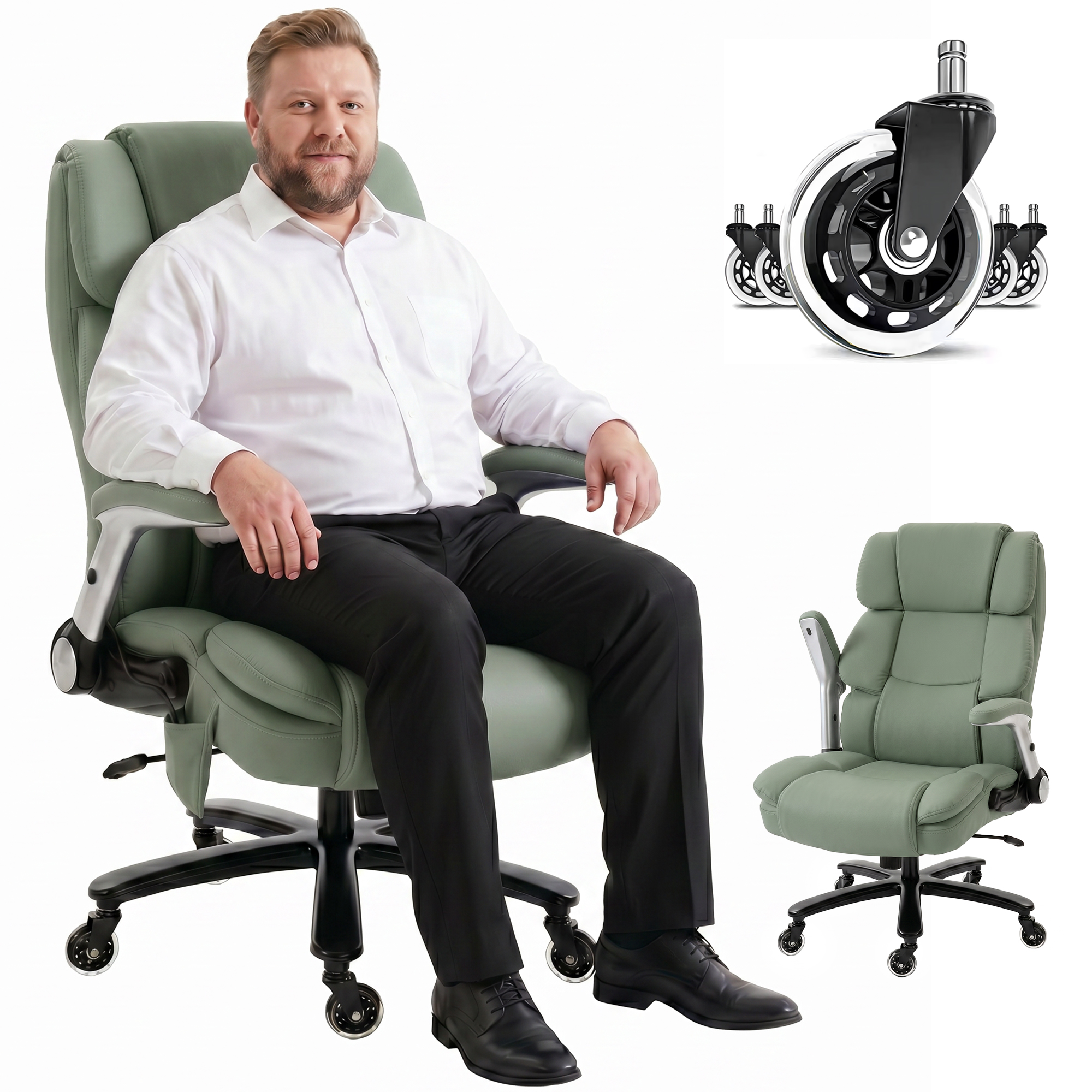 Ergonomic Office Chair with Inflatable Adjustable Lumbar Support, 400 Lbs Heavy Duty High Back Desk Chair, Black (Drop Shipping Only, Not for Amazon)